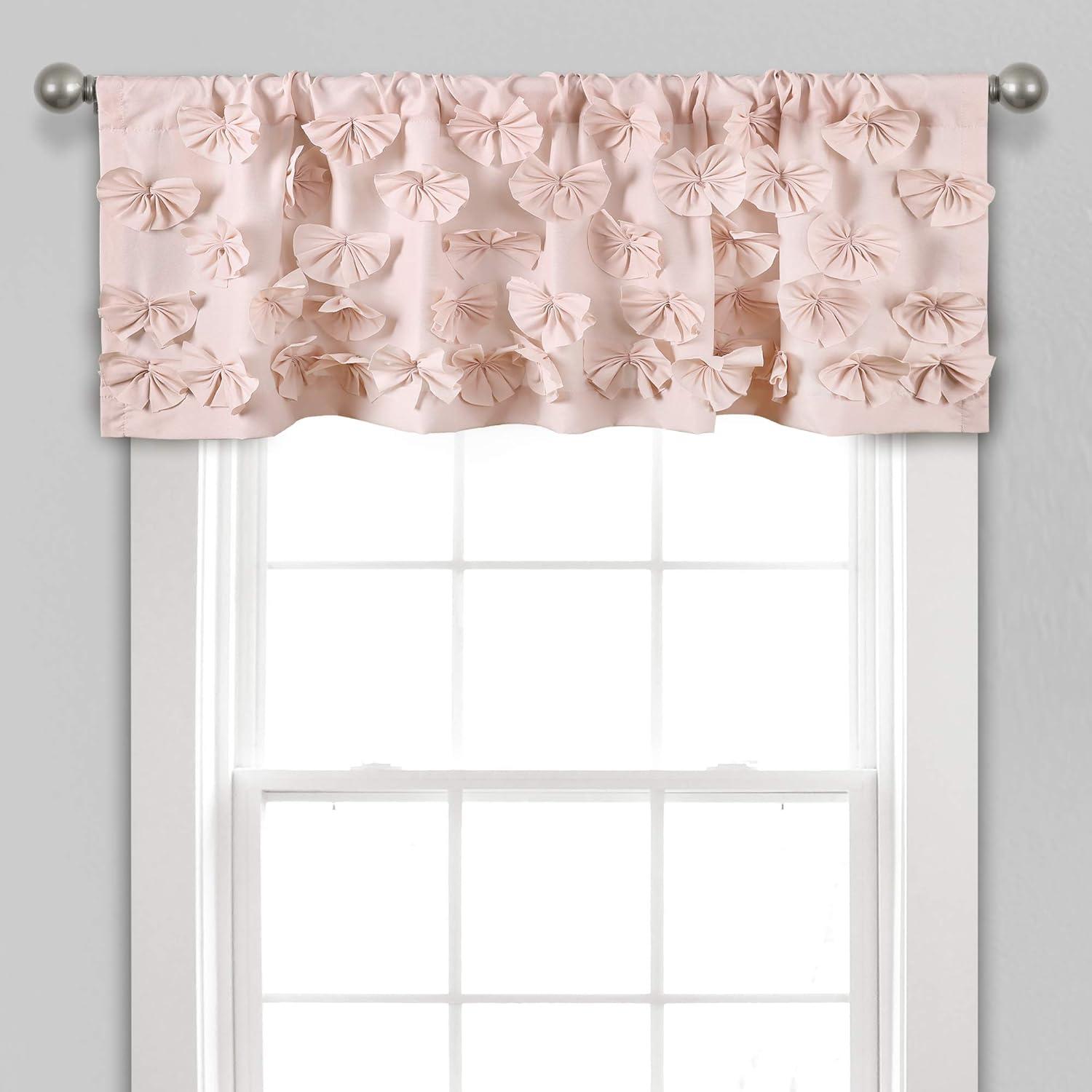 Blush Pink Ruffled Rod Pocket Valance with Handmade Bows