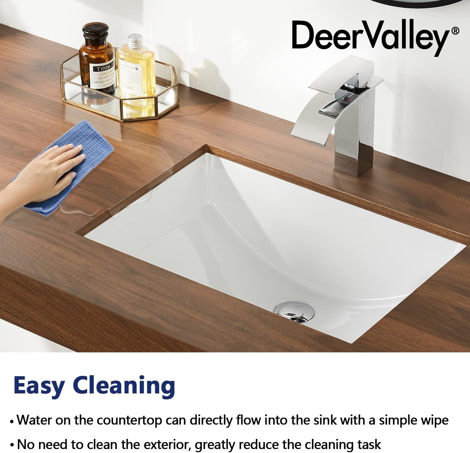 DeerValley Ally 21" x 15'' Undermount Bathroom Sink, Rectangular Bathroom Sink with Overflow