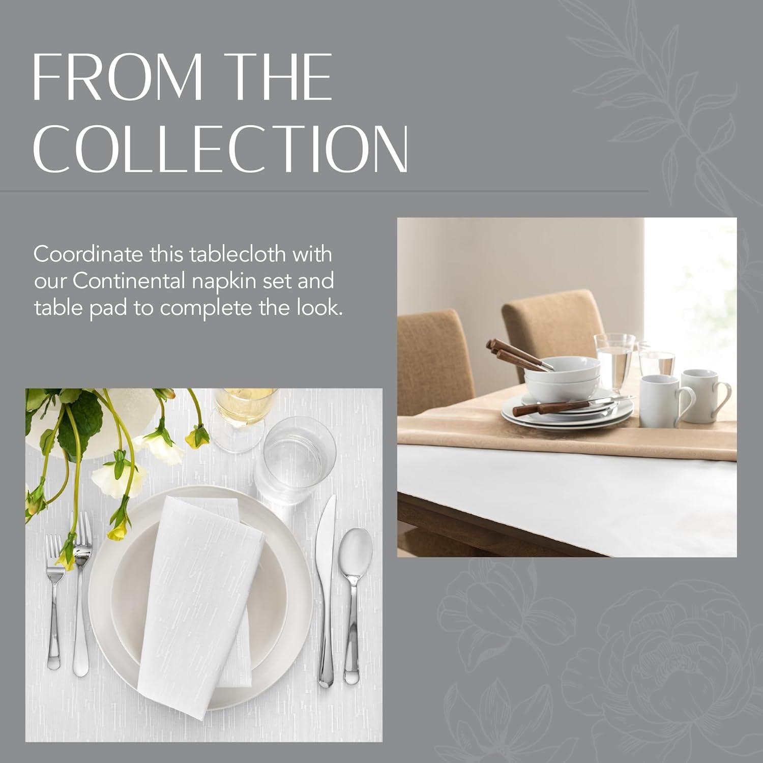Continental Solid Texture Water and Stain Resistant Tablecloth - 52" x 70" - White - Elrene Home Fashions