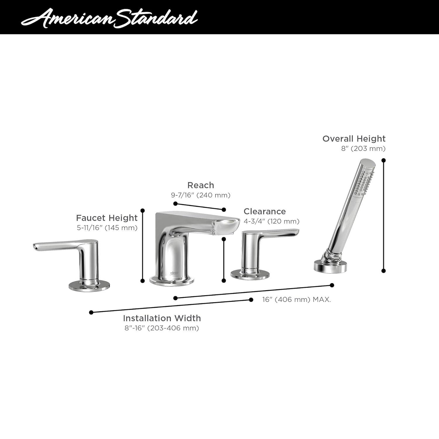 American Standard Studio S 2-Handle Deck-Mount Roman Tub Faucet for Flash Rough-in Valve with Hand Shower in Brushed Nickel