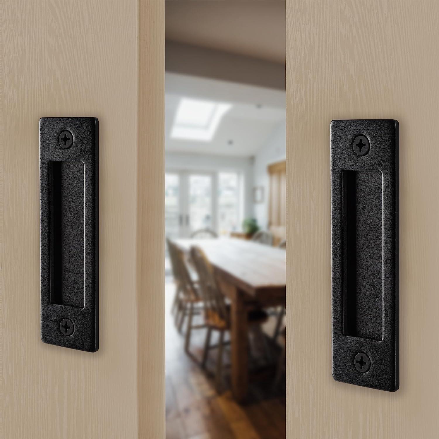 Wright Products, Interior Barn Door, Flush Style Ornate Handle Set, Matte Black Finish, 2 Pack