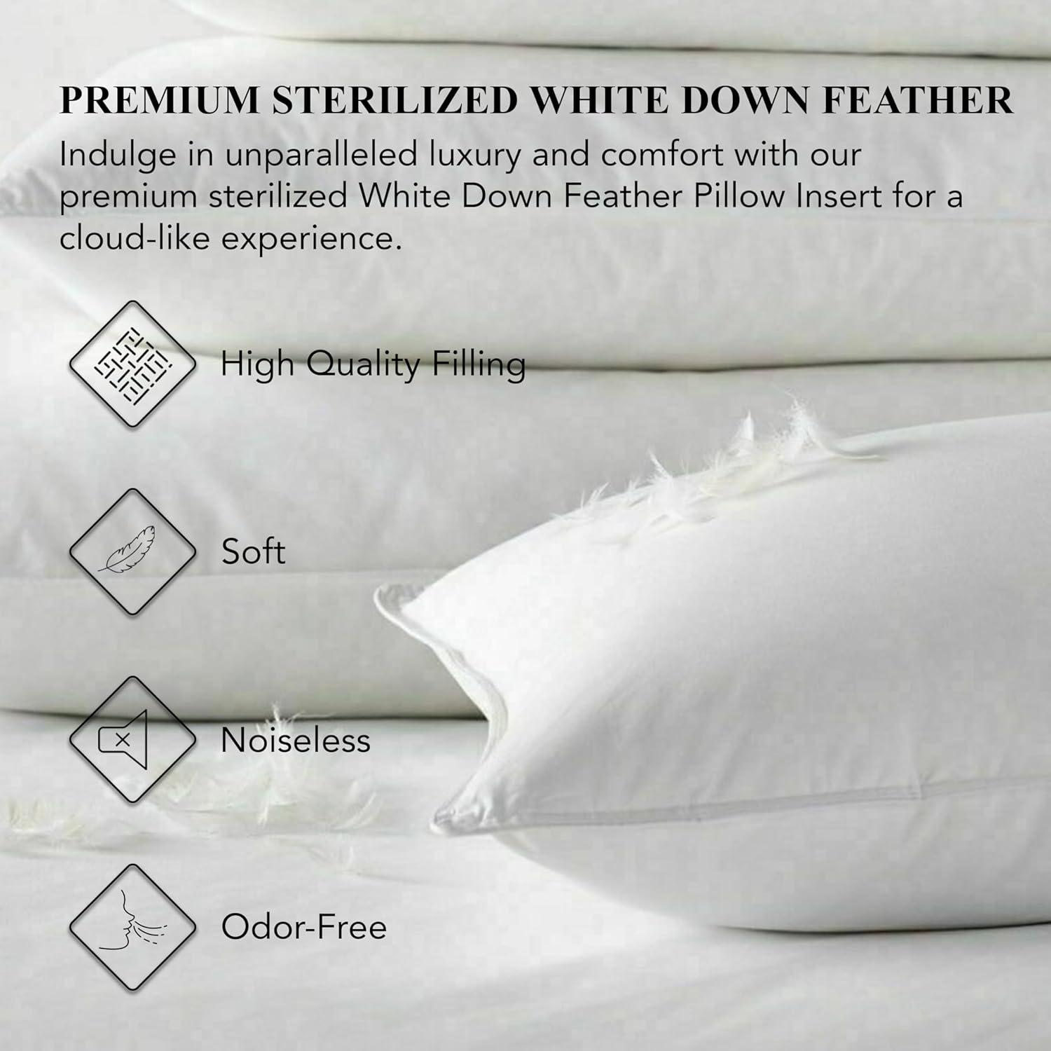 A1 Home Collections Throw Pillow Insert RDS Certified Down Feather Filled, (Pack of 1), Square, 20x20 Inches Bed and Couch Pillows - Indoor Decorative Pillows, White