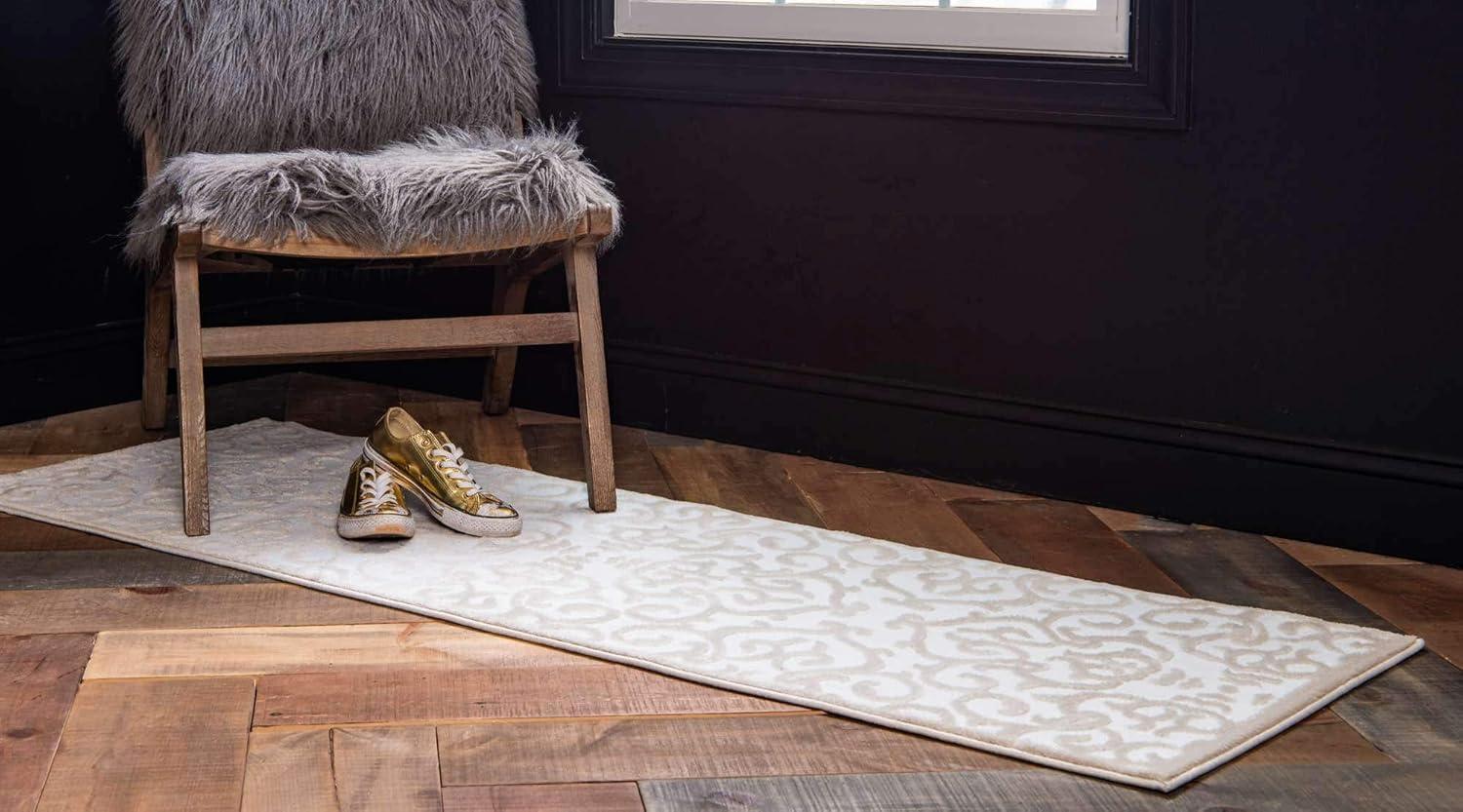 Unique Loom Rushmore Collection Area Rug - Johnson (3' x 9' 10" Runner Snow White/Beige)