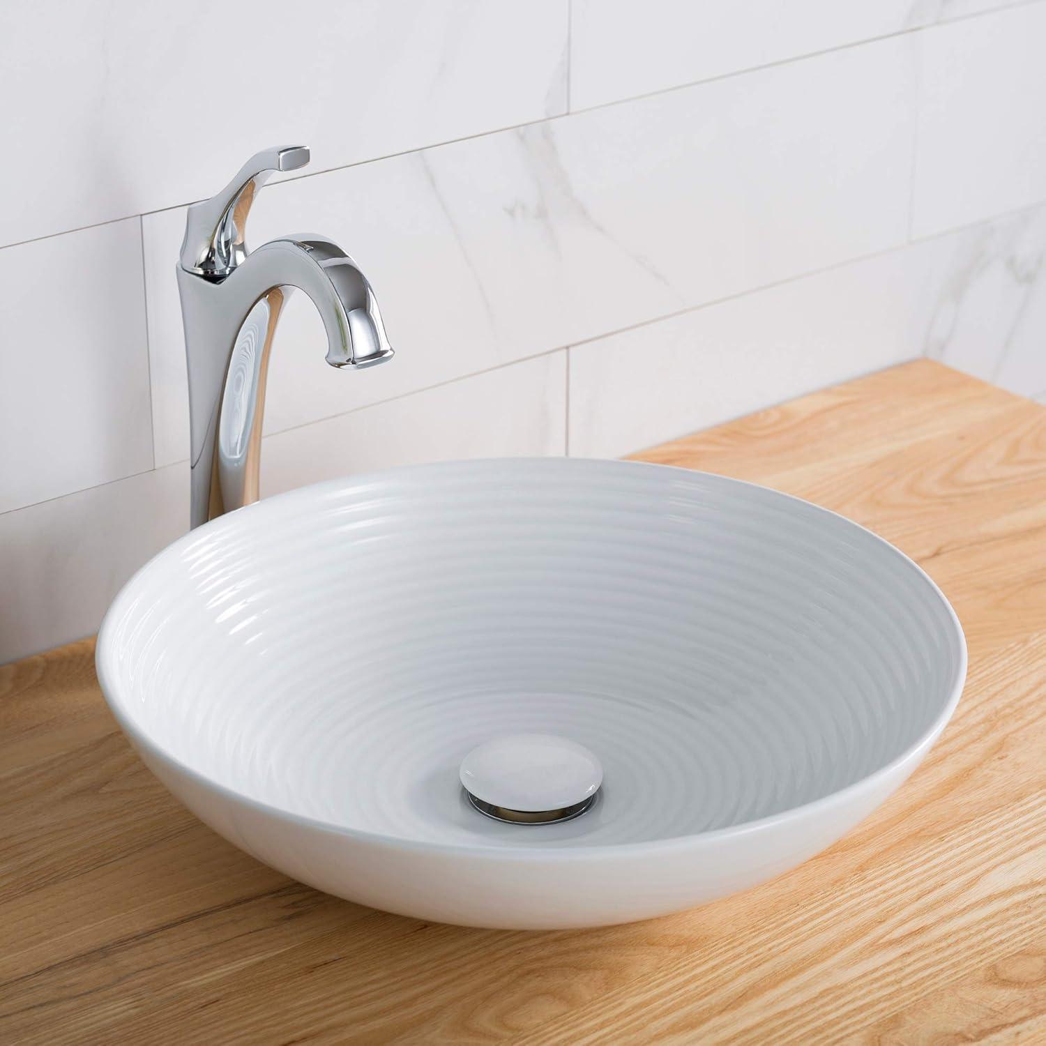 Viva Round White Ceramic Vessel Sink with Pop-Up Drain