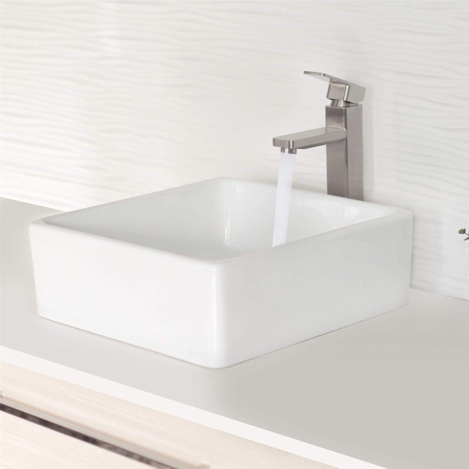 Stylish Vessel 15" White Porcelain Square Bathroom Sink P-222