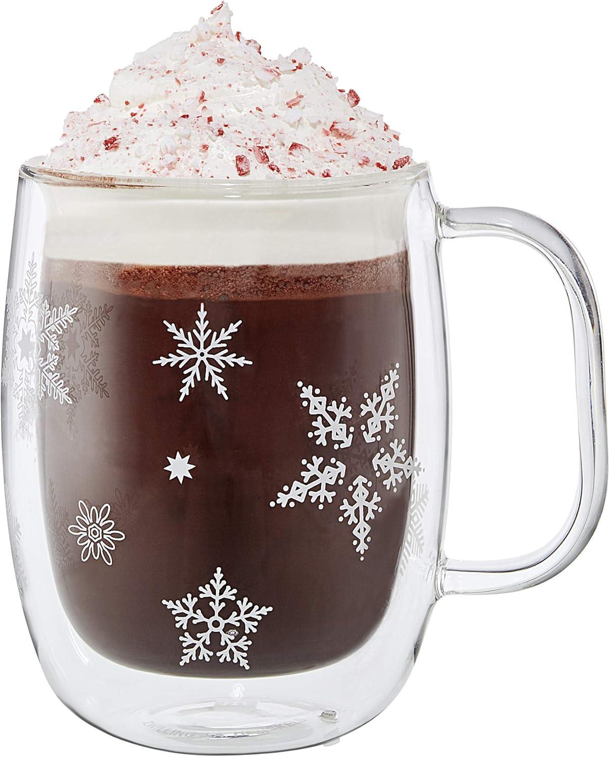 ZWILLING Sorrento Double Wall Glass Snowflake Coffee Mugs, 12oz. Each