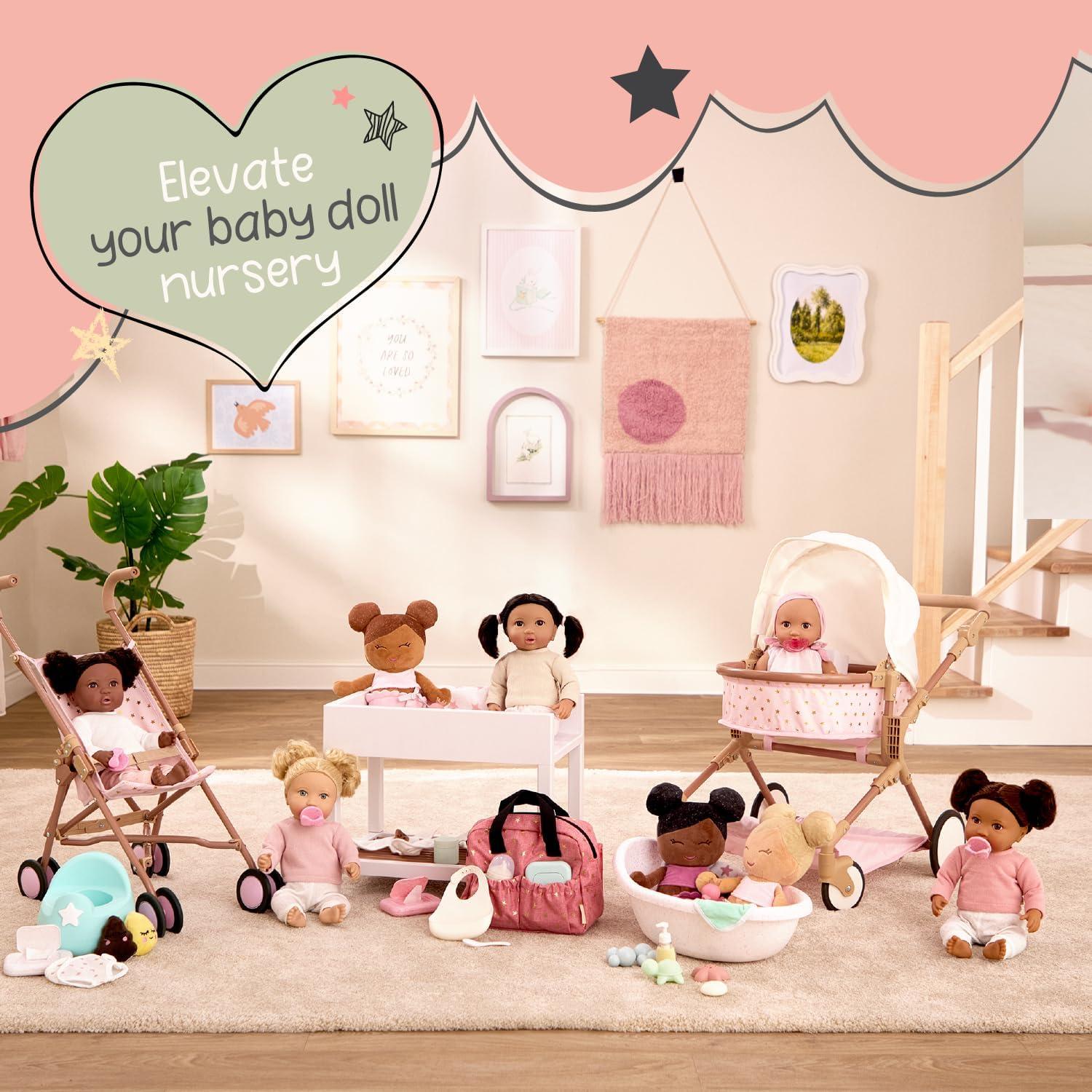 LullaBaby 14" Baby Doll & Double Stroller Accessory Set - Pink & Golden Stars