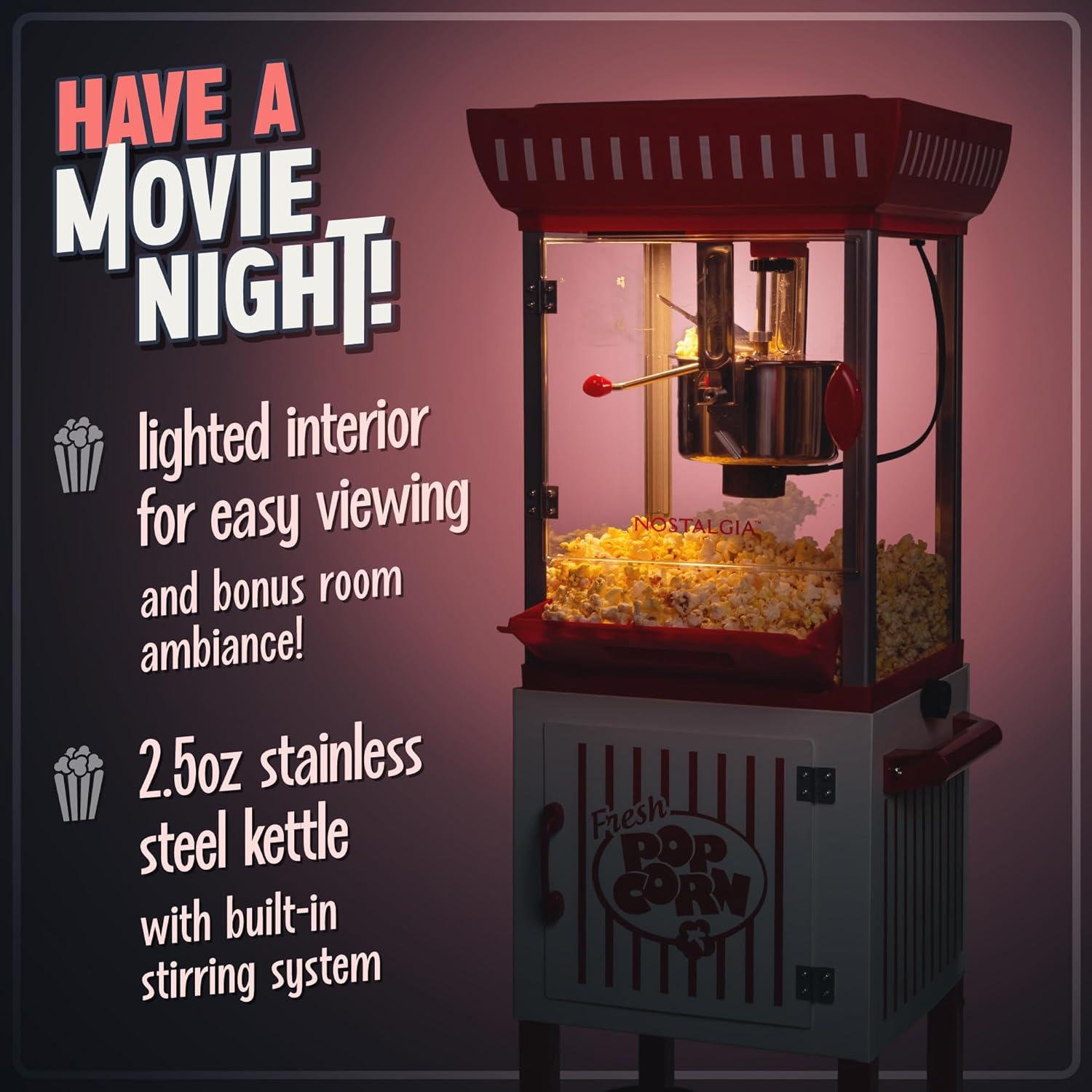 Nostalgia Nostalgia PC25RW 2.5-Ounce Kettle Popcorn Cart, Makes 10-Cups of Popcorn, 48-Inches Tall, Red/White