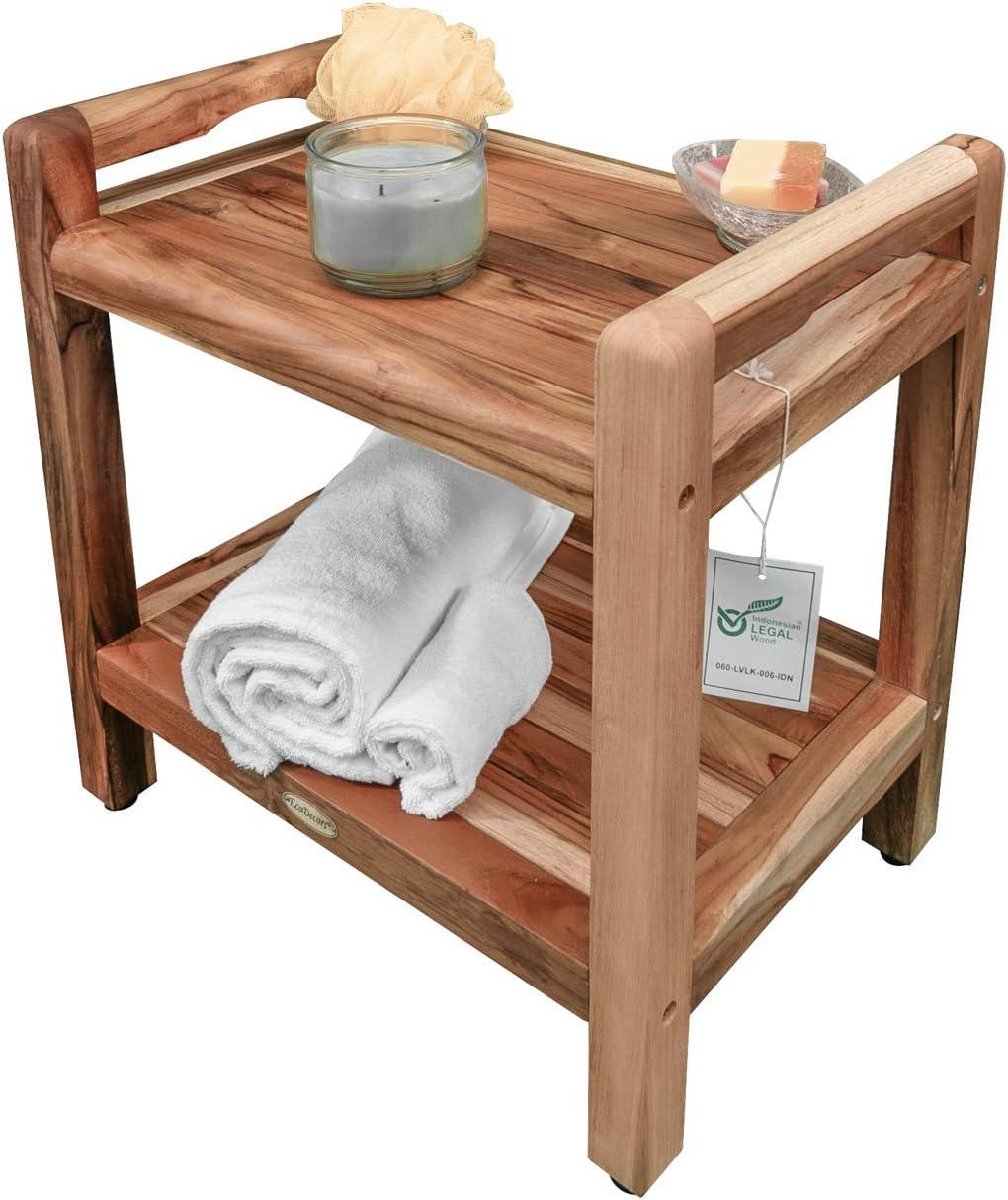 EcoDecors 20" Earthy Teak Shower Bench with Shelf