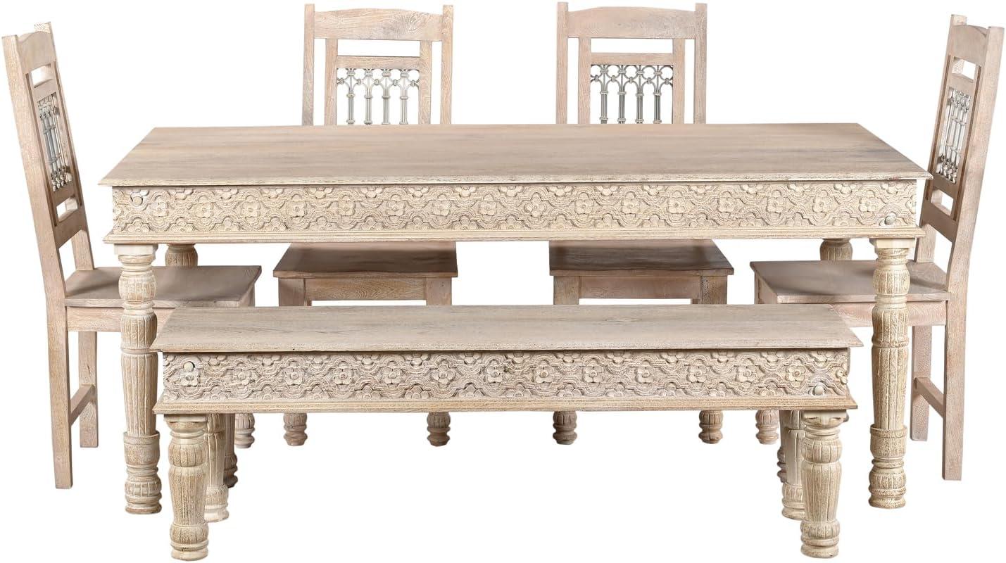 Taran Designs Milton 60" Carved Solid Wood Dining Table in White