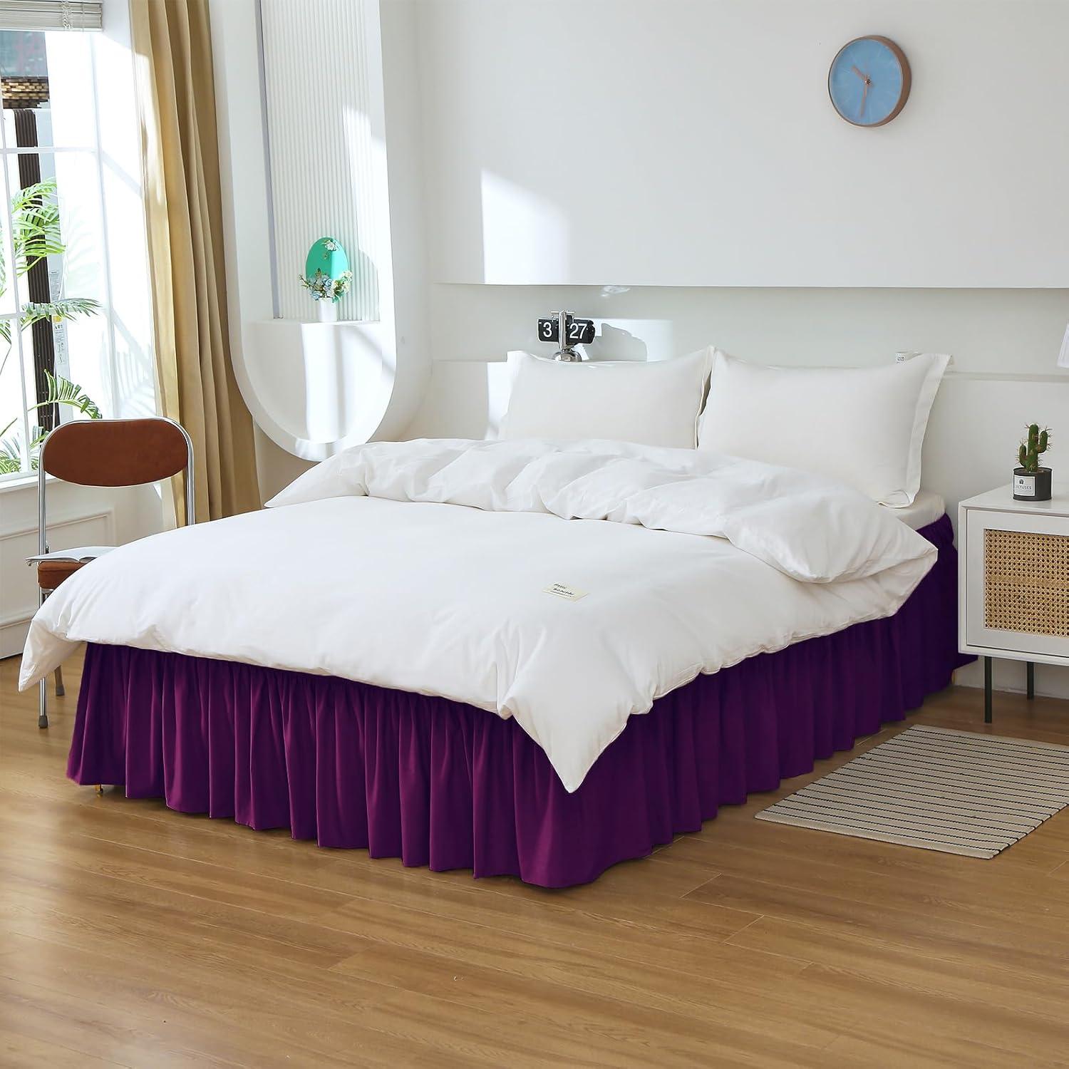 Purple Silk Smooth Satin Queen/King Ruffled Bed Skirt