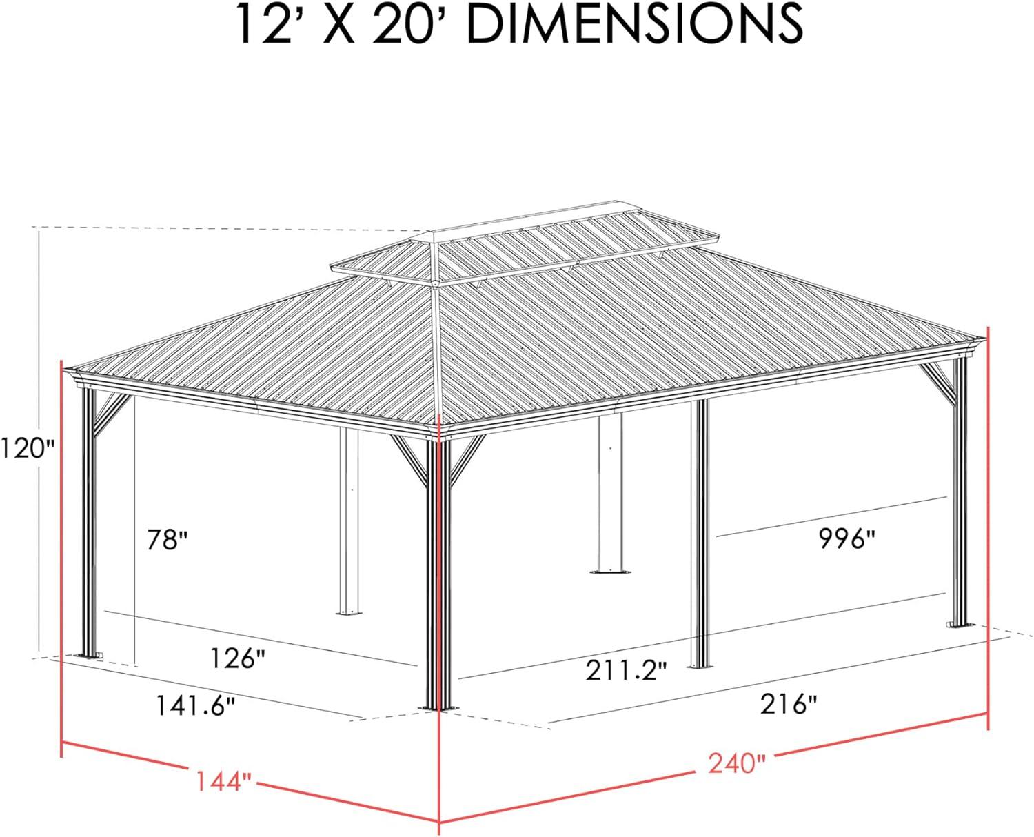 Kozyard Apollo 12 ft. W x 20 ft. D Wood-like L Aluminum Hardtop Gazebo ( Brown )