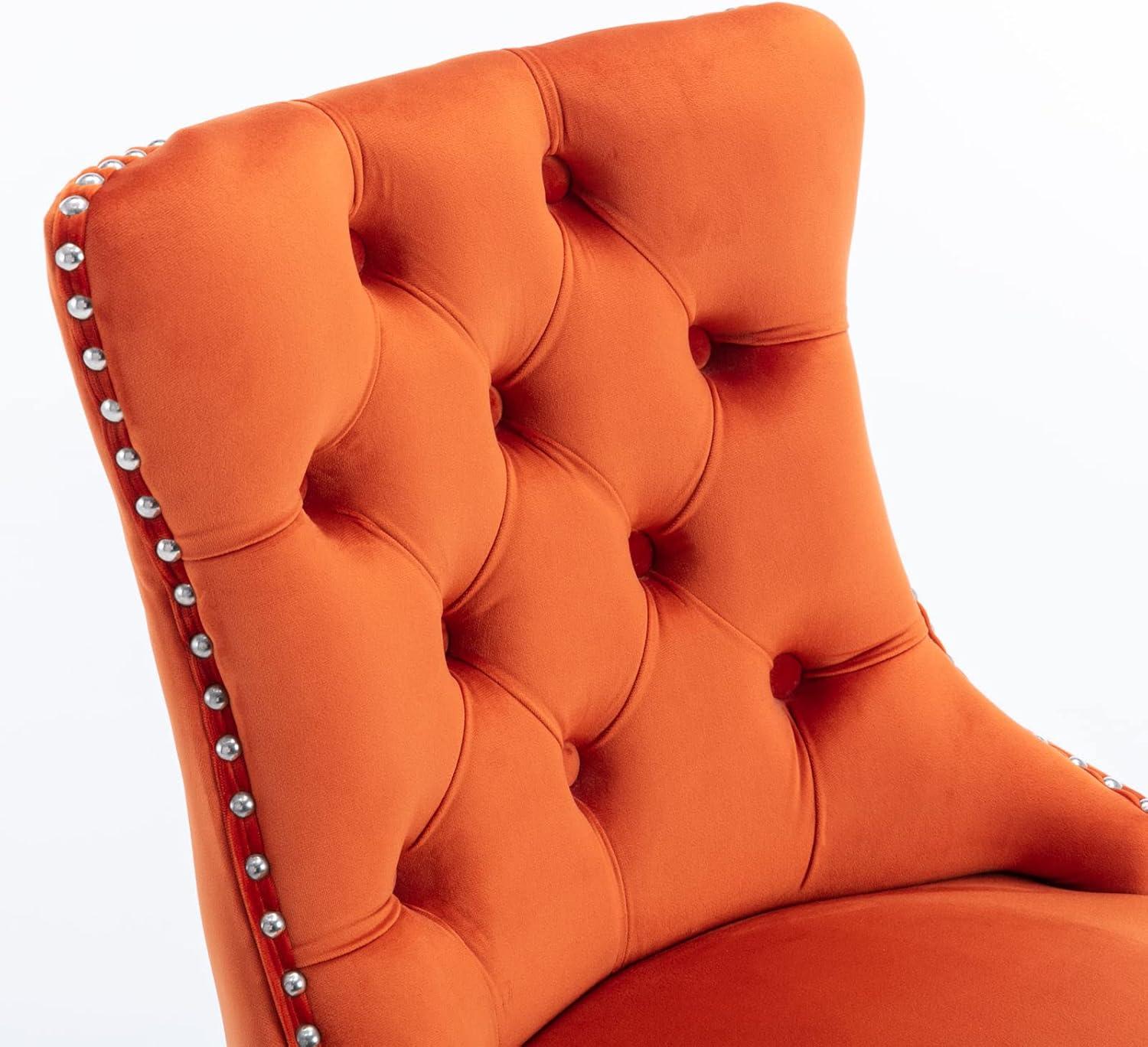 Aoowow Velvet Upholstered Counter Height Bar Stools Set of 2, Counterstool Seat Height 27.2", Wingback Armless Bar Chairs Button Tufted with Solid Wood Legs for Kitchen Island Bar Area (Orange)