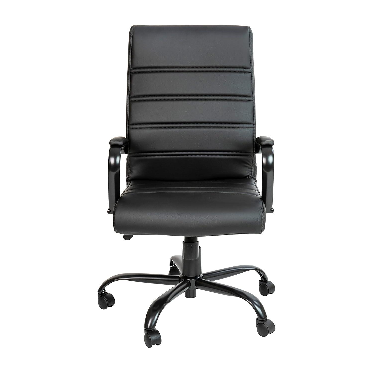 Emma and Oliver High Back Brown LeatherSoft Executive Swivel Office Chair with Black Frame/Arms