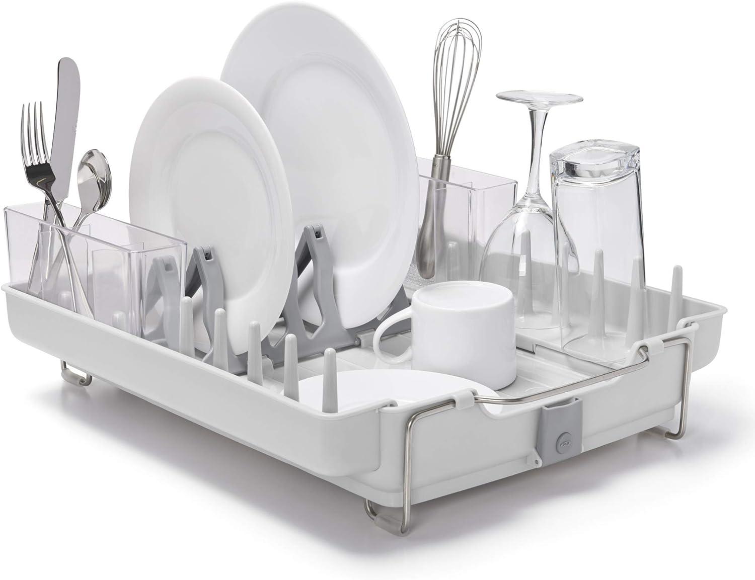 Stainless Steel Foldable Dish Rack with Utensil Cup