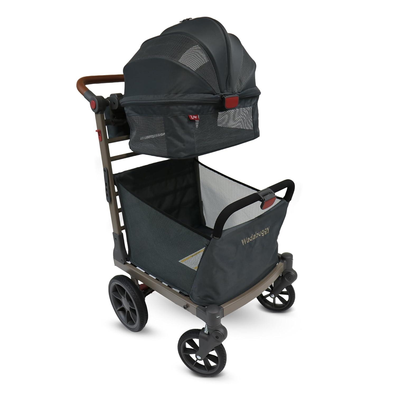 Gray Aluminum Foldable Pet Stroller with Large Basket