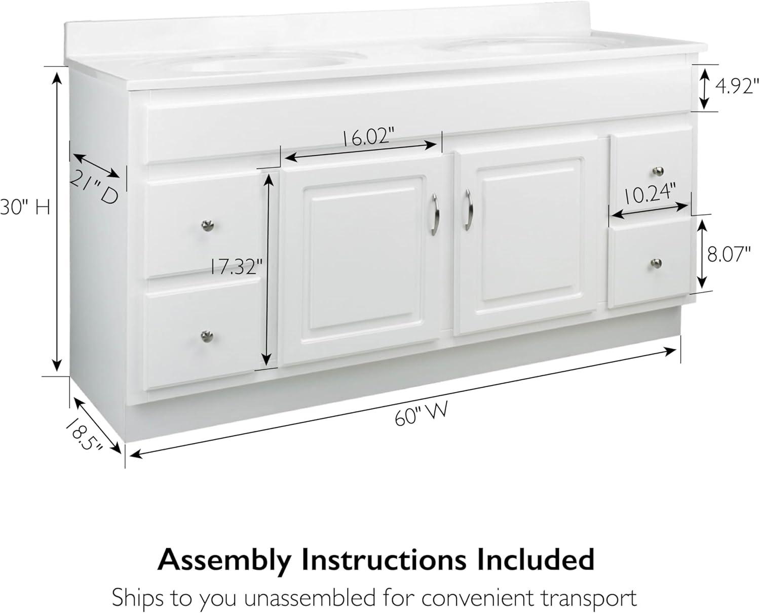 Design House Concord 60-Inch Bathroom Vanity Without Top in White