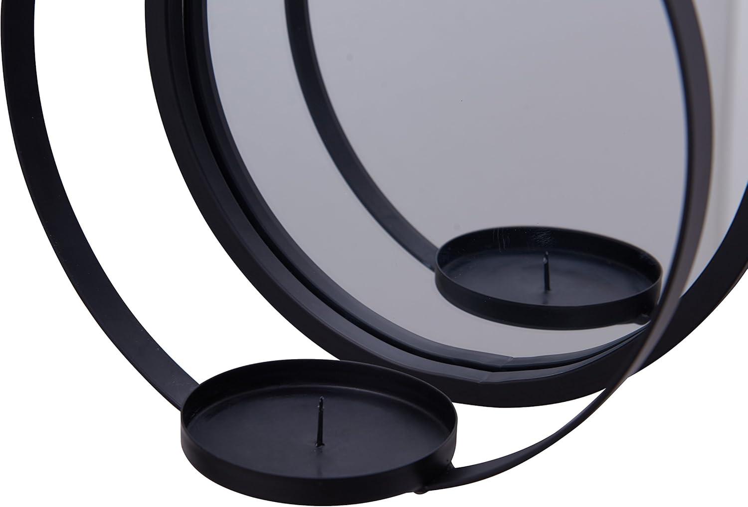 Danya B Round Wrought Iron Pillar Candle Wall Sconce with Mirror