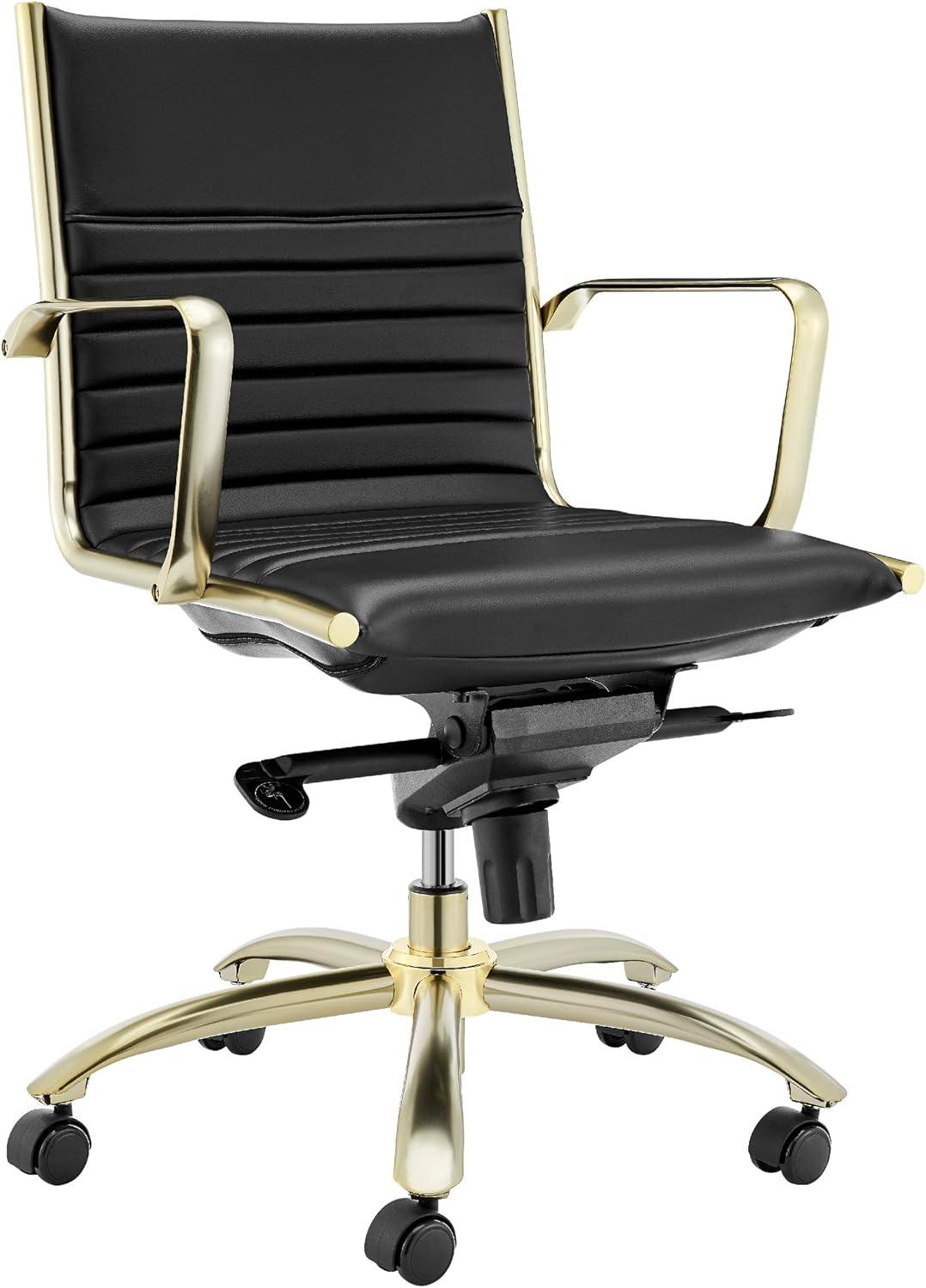Dirk High Back Swivel Leather Task Chair in Black & Gold