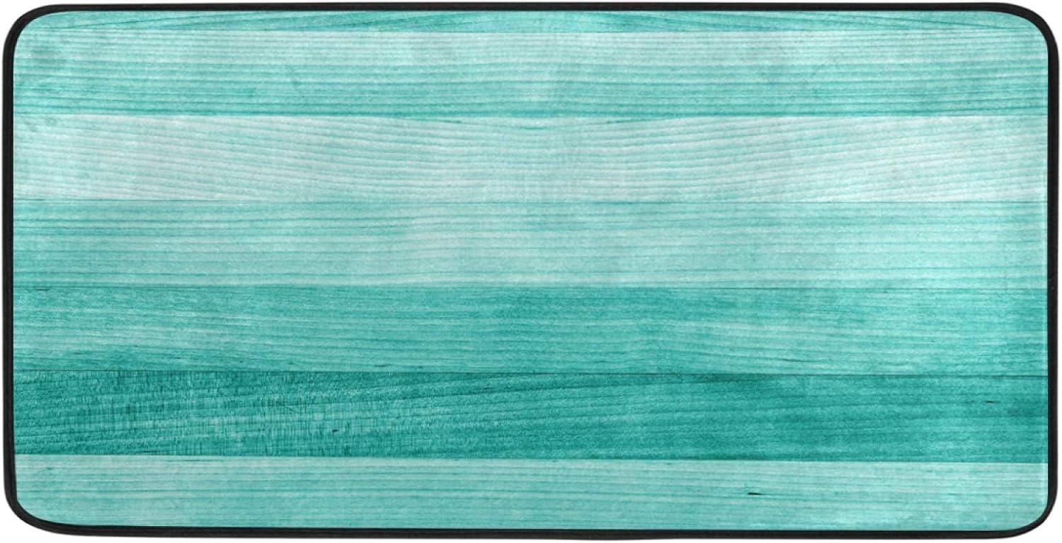 Kitchen Rugs Teal Turquoise Green Wood Design Non-Slip Soft Kitchen Mats Bath Rug Runner Doormats Carpet for Home Decor, 39" X 20"