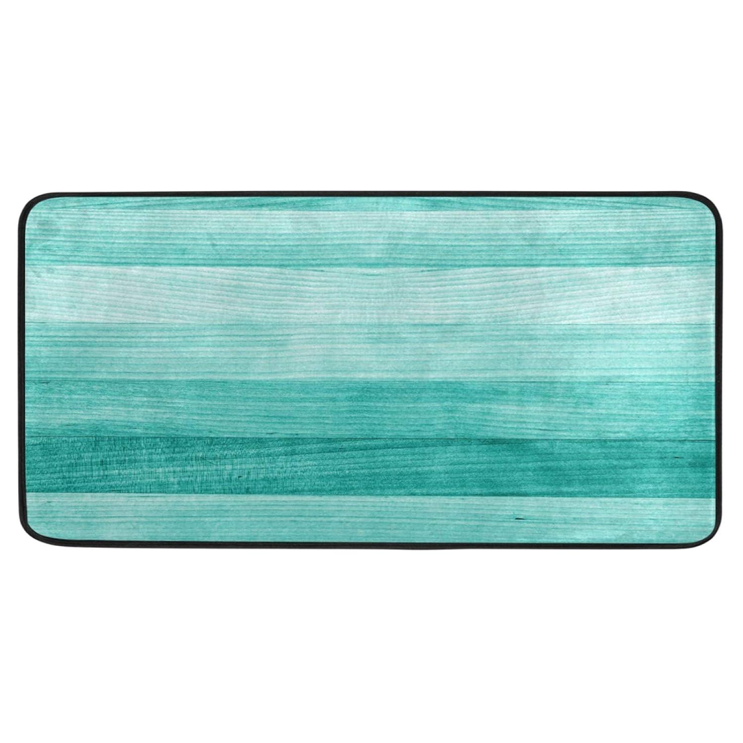 Kitchen Rugs Teal Turquoise Green Wood Design Non-Slip Soft Kitchen Mats Bath Rug Runner Doormats Carpet for Home Decor, 39" X 20"