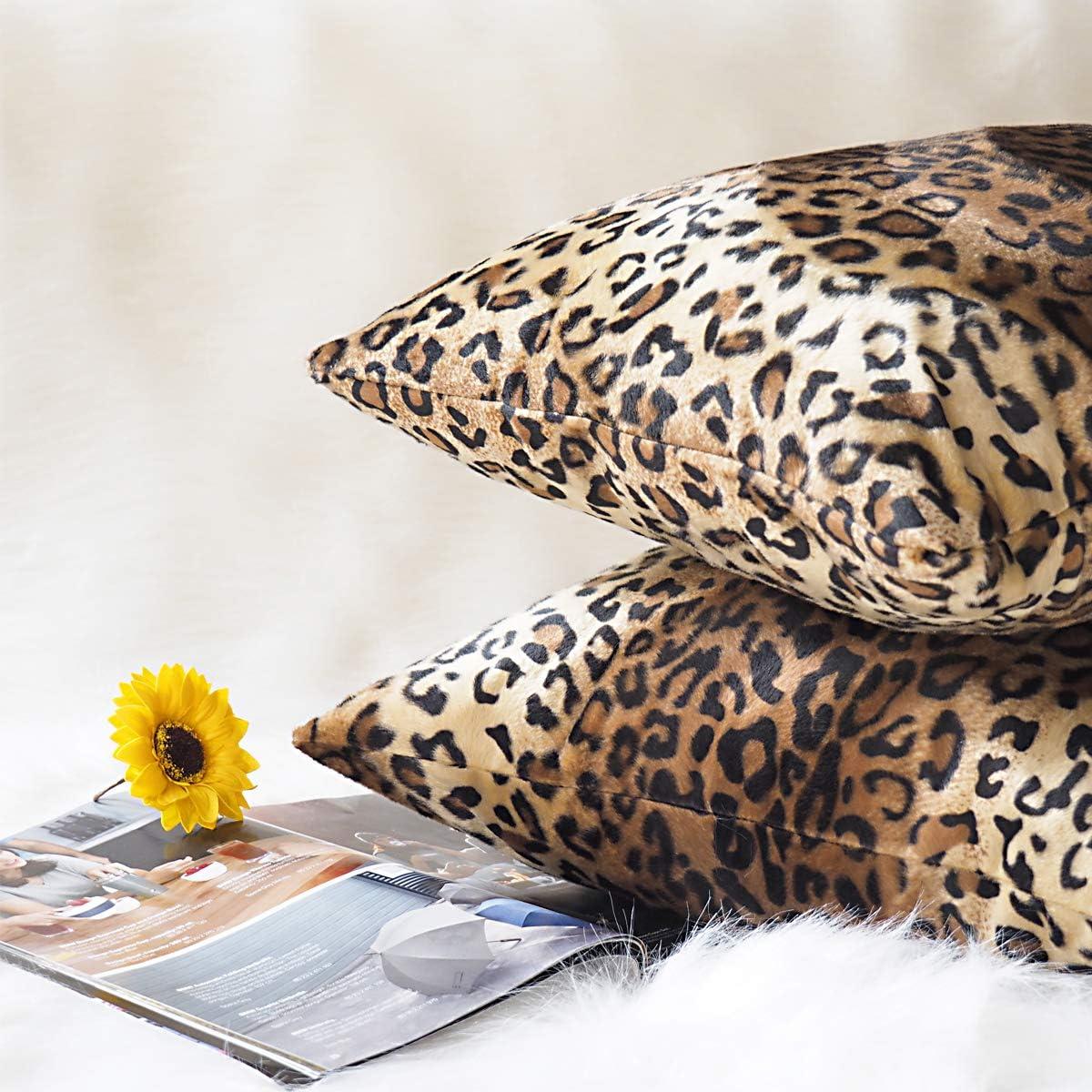 Brown Leopard Throw Pillow Cover - 2 Pcs Cheetah Pillow Case 20x20 inch Cotton Soft Animal Print Pillows Covers Decorative Cushion Cover for Home Couch Bed Sofa Double Side Printed