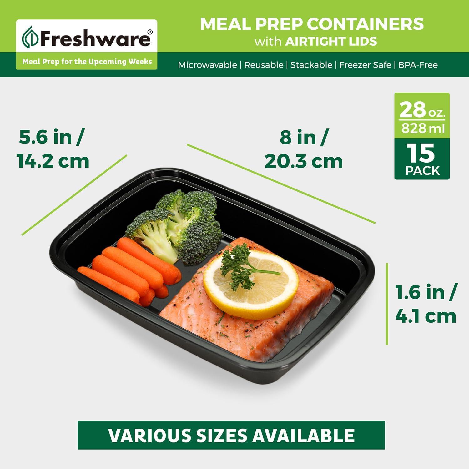 15-Pack Black Rectangular BPA-Free Meal Prep Containers with Snap Lids