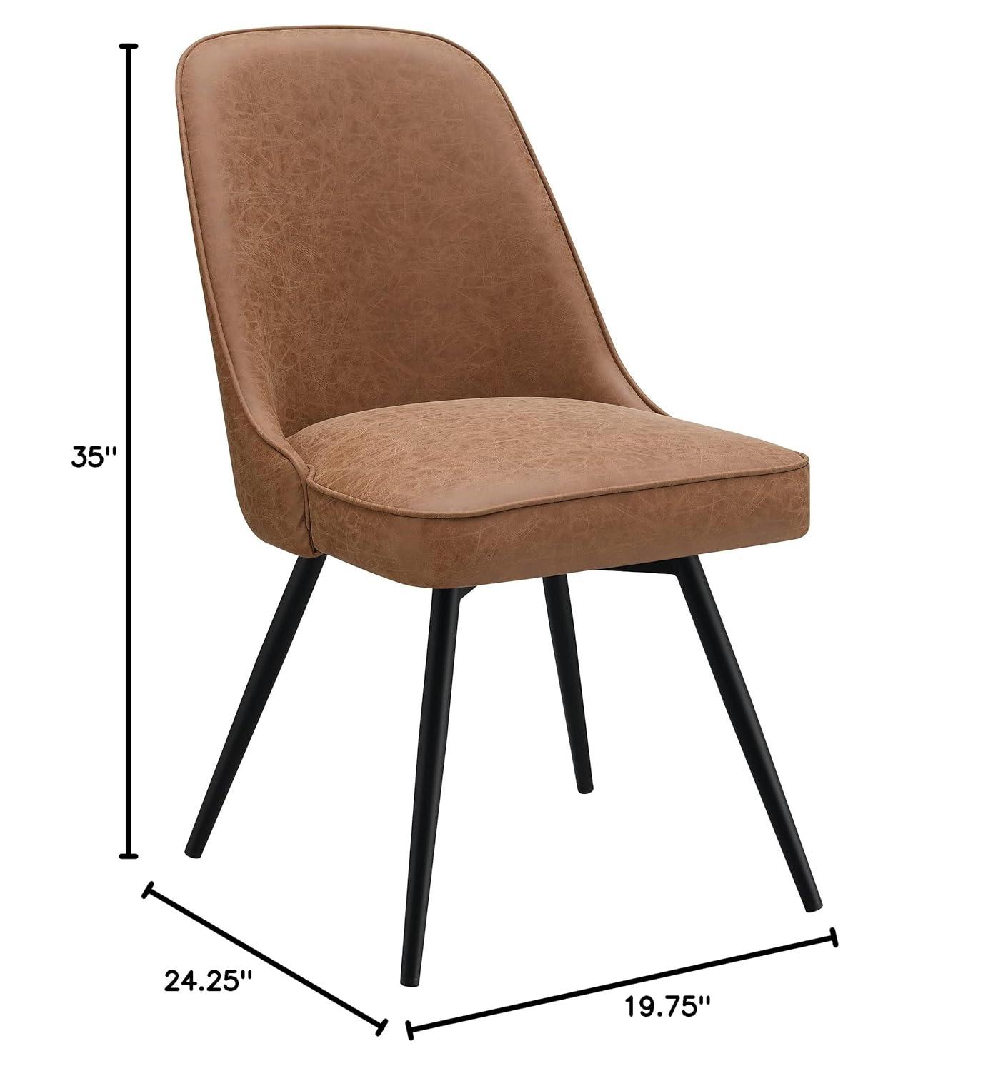 OSP Home Martel Faux Leather Swivel Chair with Black Legs in Sand Brown
