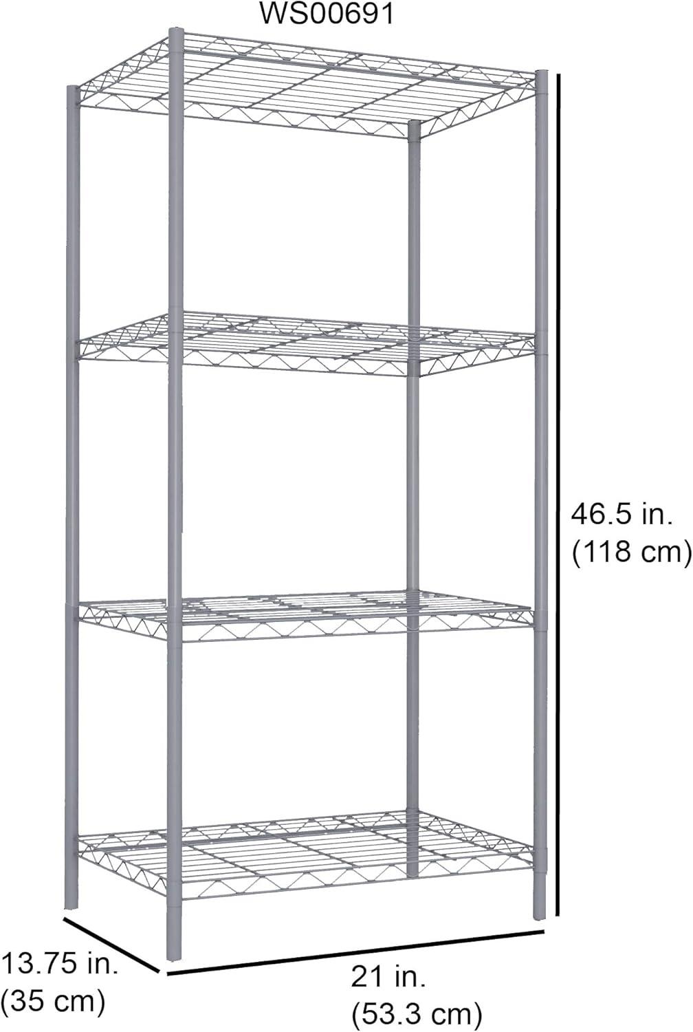 Home Basics 13.8"W X 21"D X 46.5"H 4-Shelf Wire Freestanding Shelves, Grey