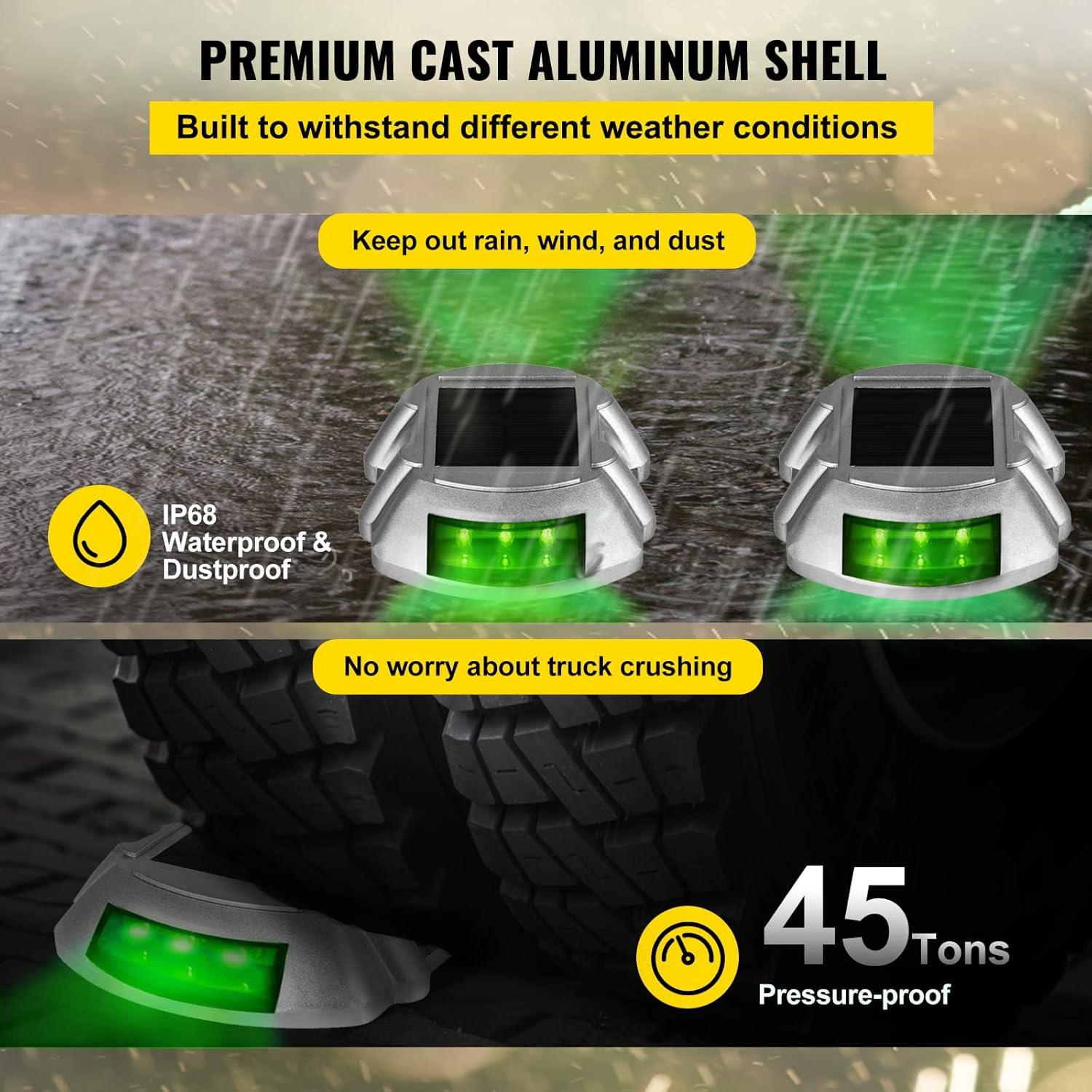 Happybuy Solar Driveway Lights - 8 Pack with Switch Button, Wireless Deck Lights - 6 LEDs for Path, Garden, Walkway & Sidewalk - Bright Green