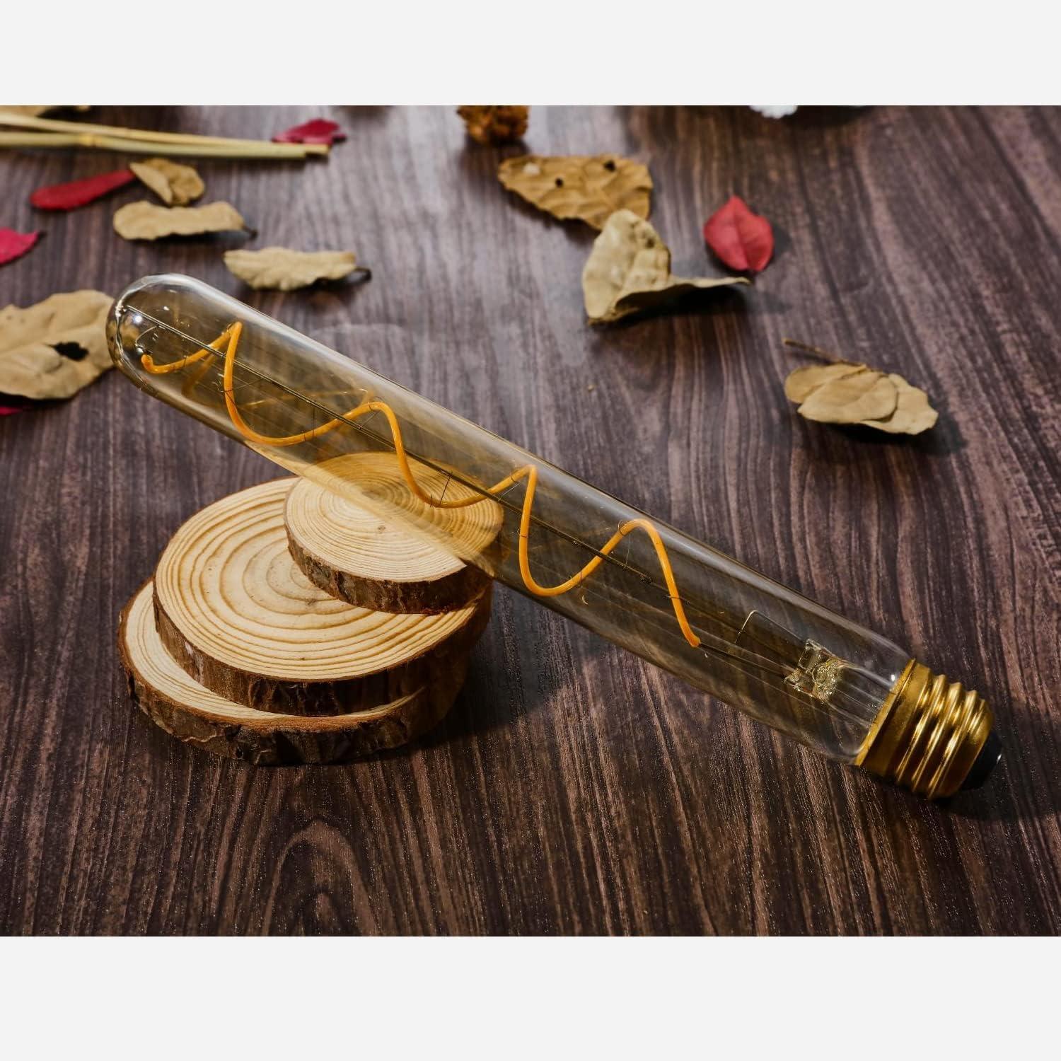 Leools T10 Led Long Bulbs 8W,E26 Dimmable Tubular Bulb,Equivalent 75 Watt, E26 Edison Style Vintage LED Filament Light Bulb,2700K Warm White,8.9in(225mm),4-Pack.