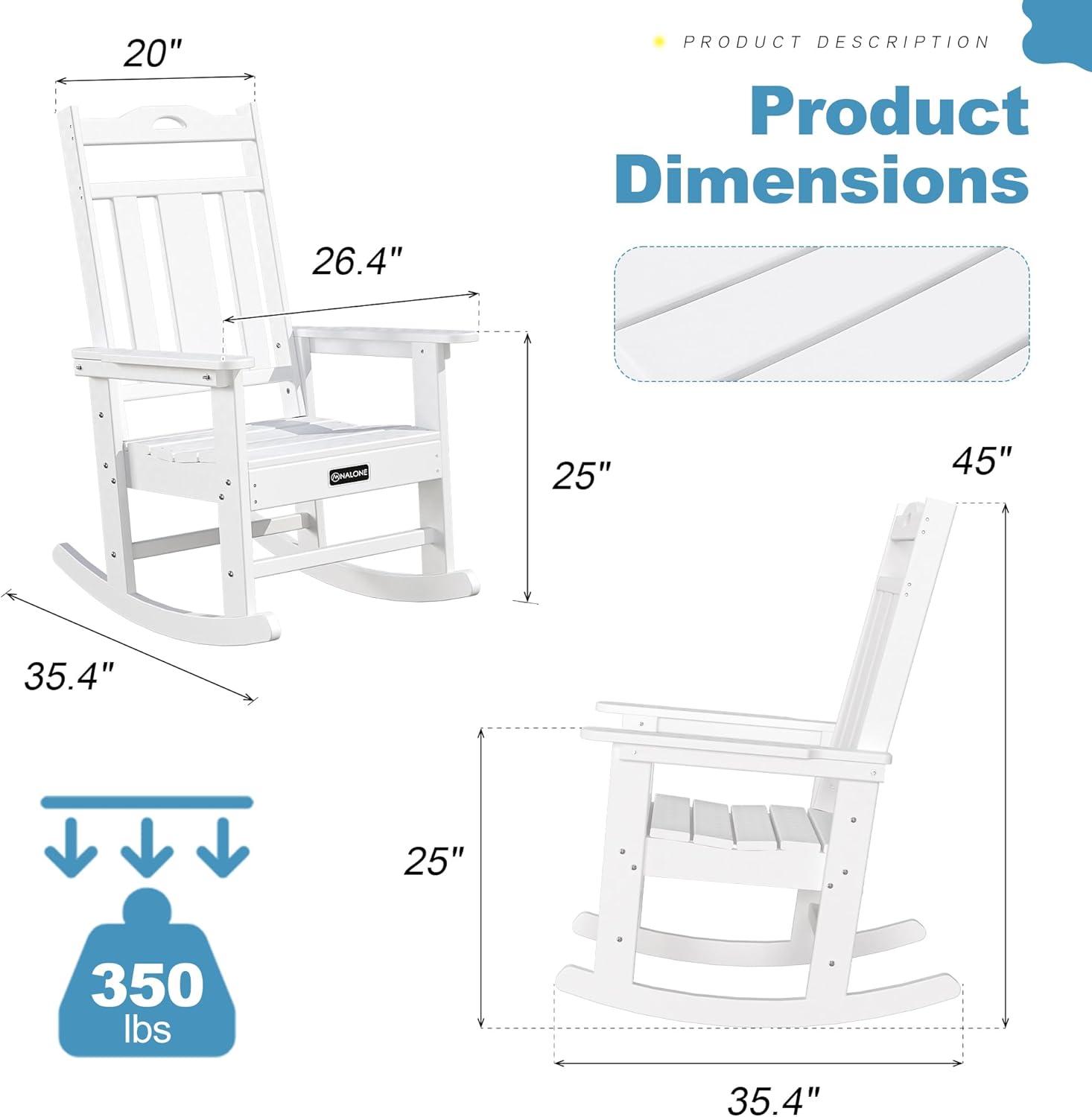 nalone Outdoor Rocking Chairs Set of 2, Oversized Porch Rocker Chair for Adult, All-Weather Resistant Patio Rocking Chair for Garden Lawn(White)