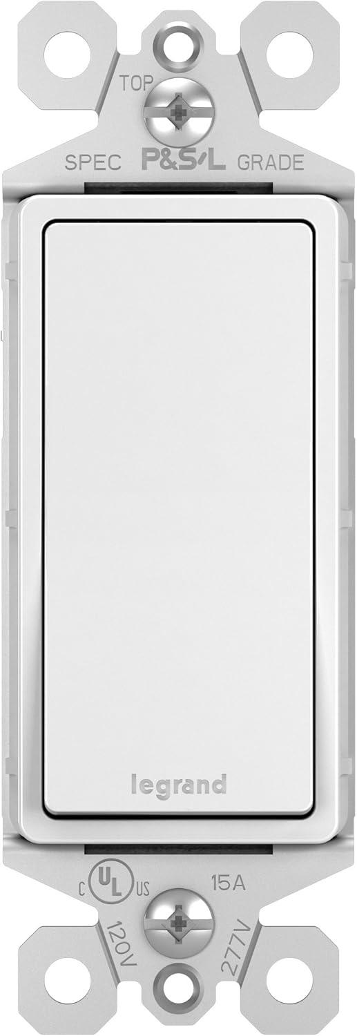 P&S Legrand Radiant TM870WCC10 15 Amp Single Pole Rocker Wall Light Switch, White