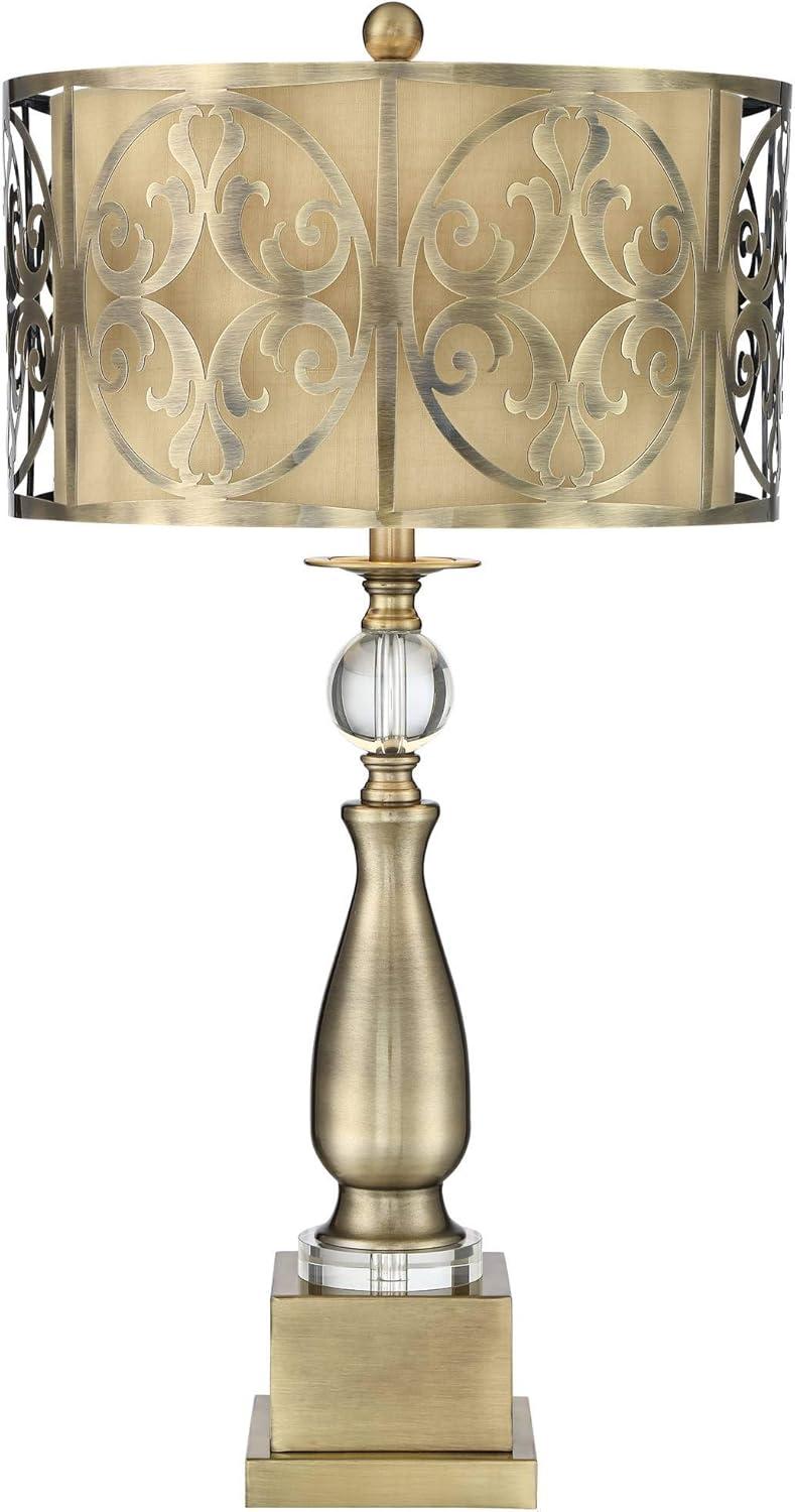 Brass Candlestick Table Lamp with Double Drum Shade