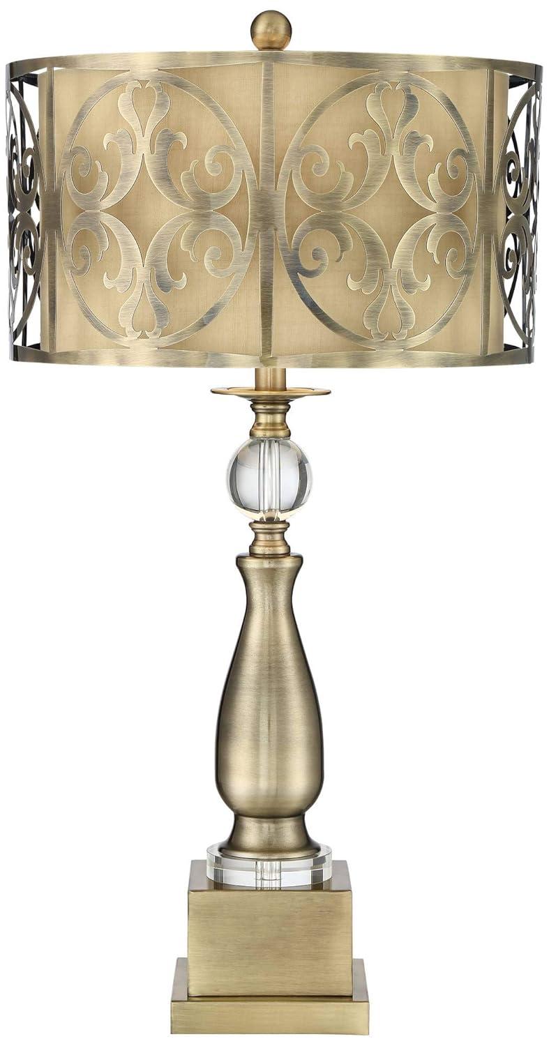 Possini Euro Design Doris Traditional Table Lamp 30 1/2" Tall Brass Candlestick Openwork Double Drum Shades for Bedroom Living Room Bedside Nightstand
