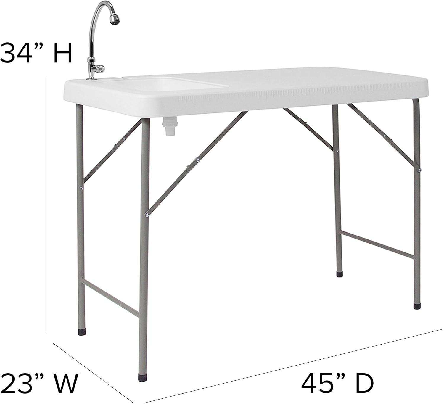 Gray Metal Folding Fish Cleaning Table with Sink, 45"