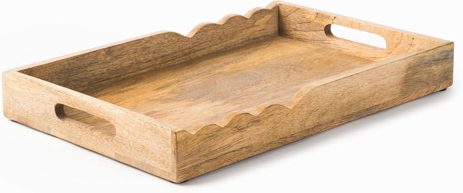 Mela Artisans Serving Tray with Elegant Scalloped Edges, Natural | 15" x 10" x 1.75" | Handcrafted Mango Wood Tray, Perfect for Breakfast, Tea/Coffee Serving, Home Décor, or Organizing