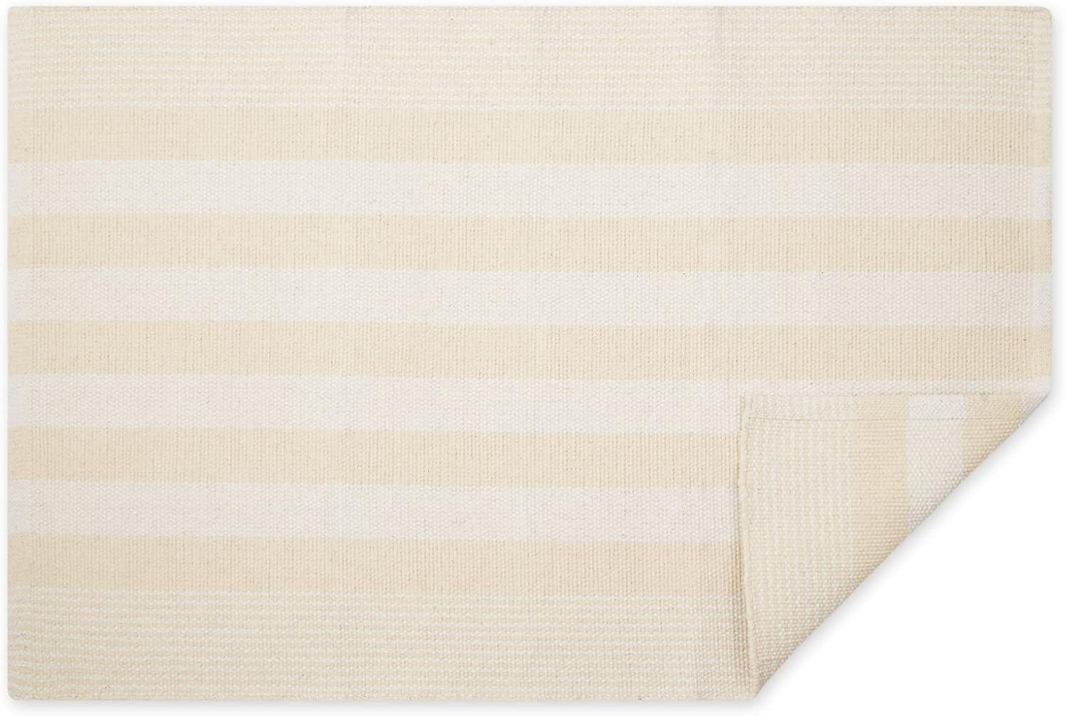 Natural Cabana Stripe Handwoven Recycled Cotton Yarn Rug, 2x3 ft