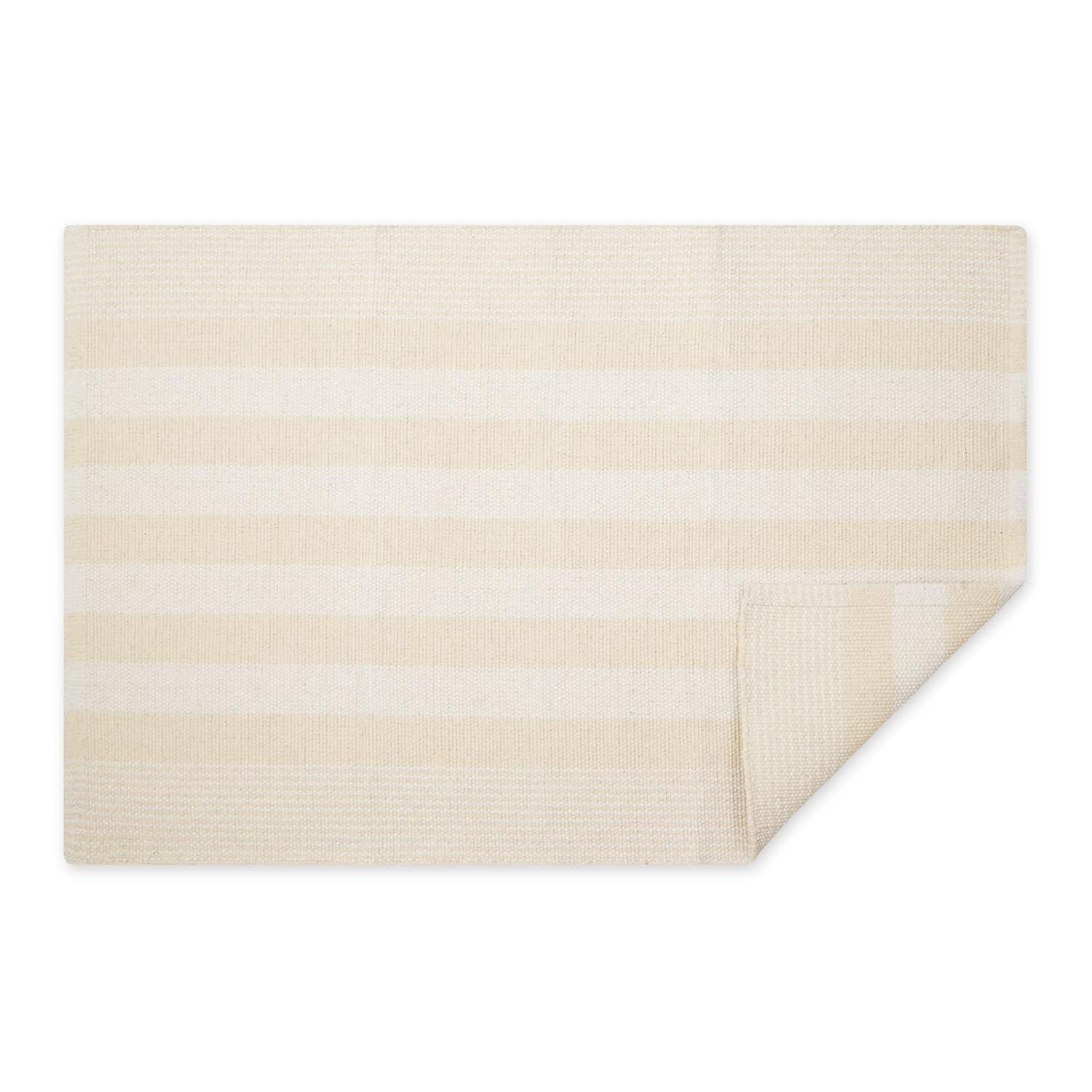 Natural Cabana Stripe Handwoven Recycled Cotton Yarn Rug, 2x3 ft