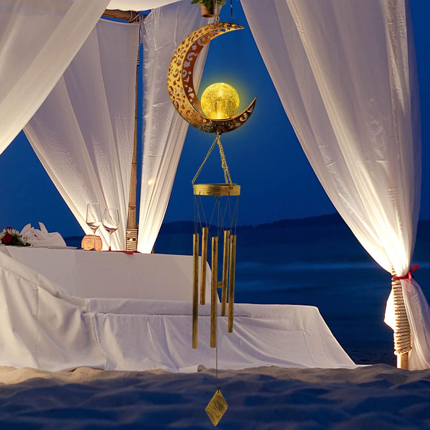 Moon Solar Lights Wind Chimes for Outside Gift for Women Gifts for Mom Grandma Birthday Gifts Large Moon Decor Windchimes Outdoors Gardening Gift for Outdoor Patio Yard Porch Solar Moon Night Lights