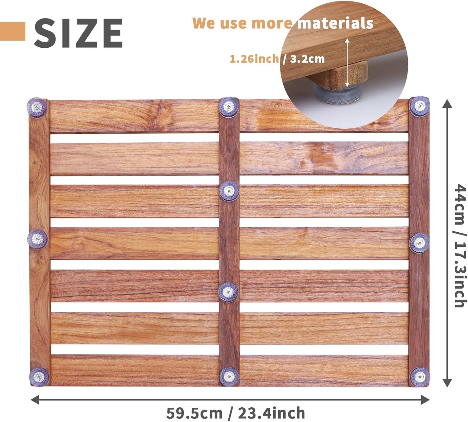 24" x 18" Teak Wood Non-Slip Shower Mat