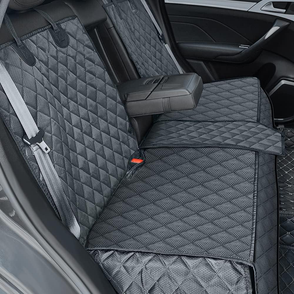 Gray Quilted Waterproof Dog Car Seat Cover for Back Seat