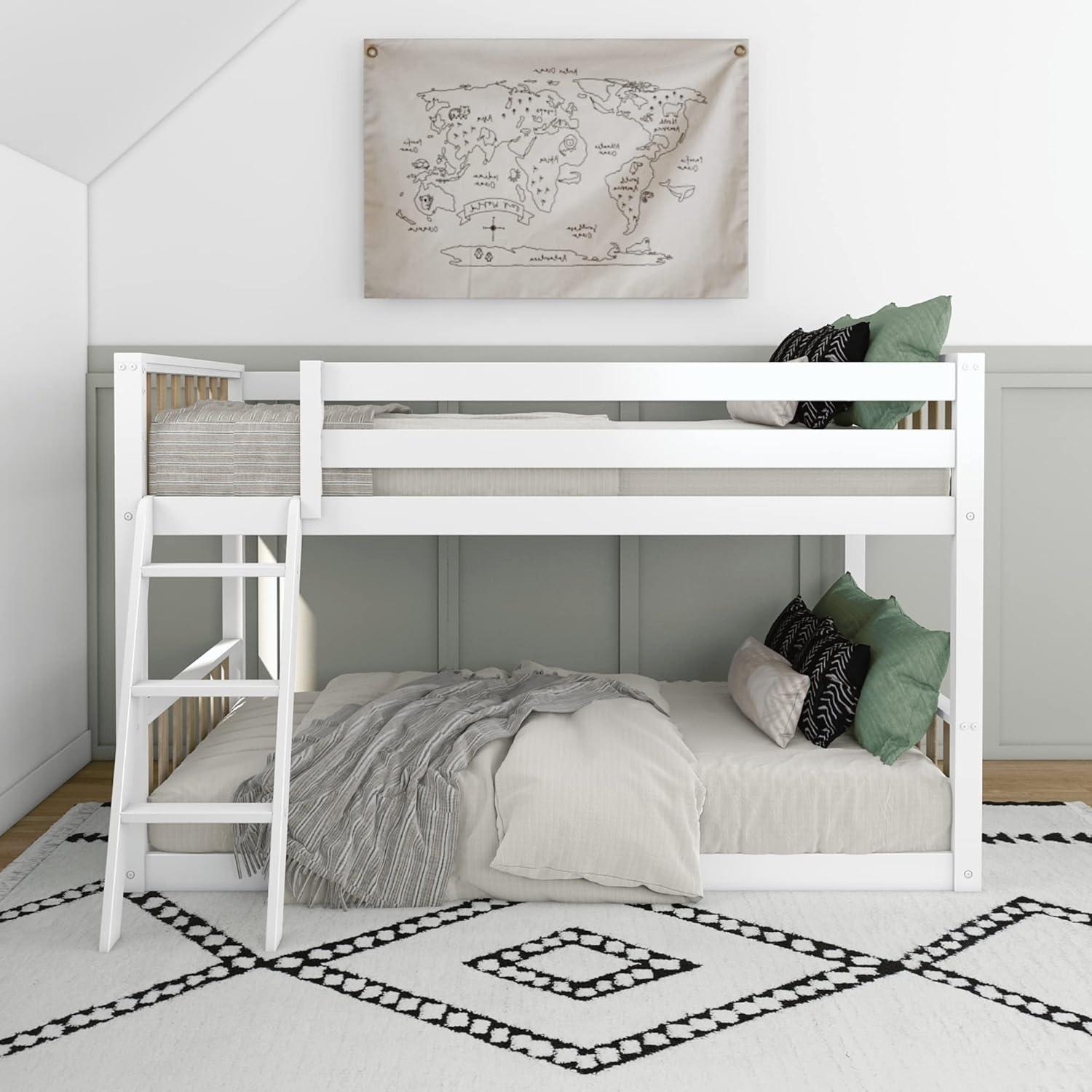 Max & Lily Solid Wood Scandinavian Twin over Twin Bunk Bed for Kids with Ladder