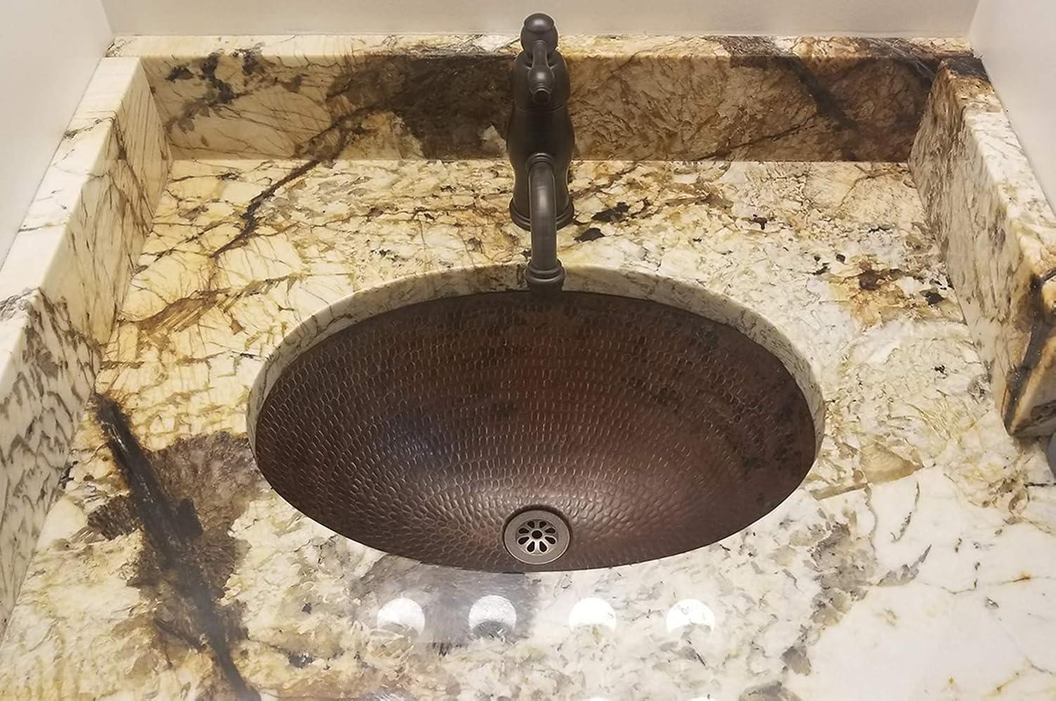 19" Oval Under Counter Hammered Copper Bathroom Sink