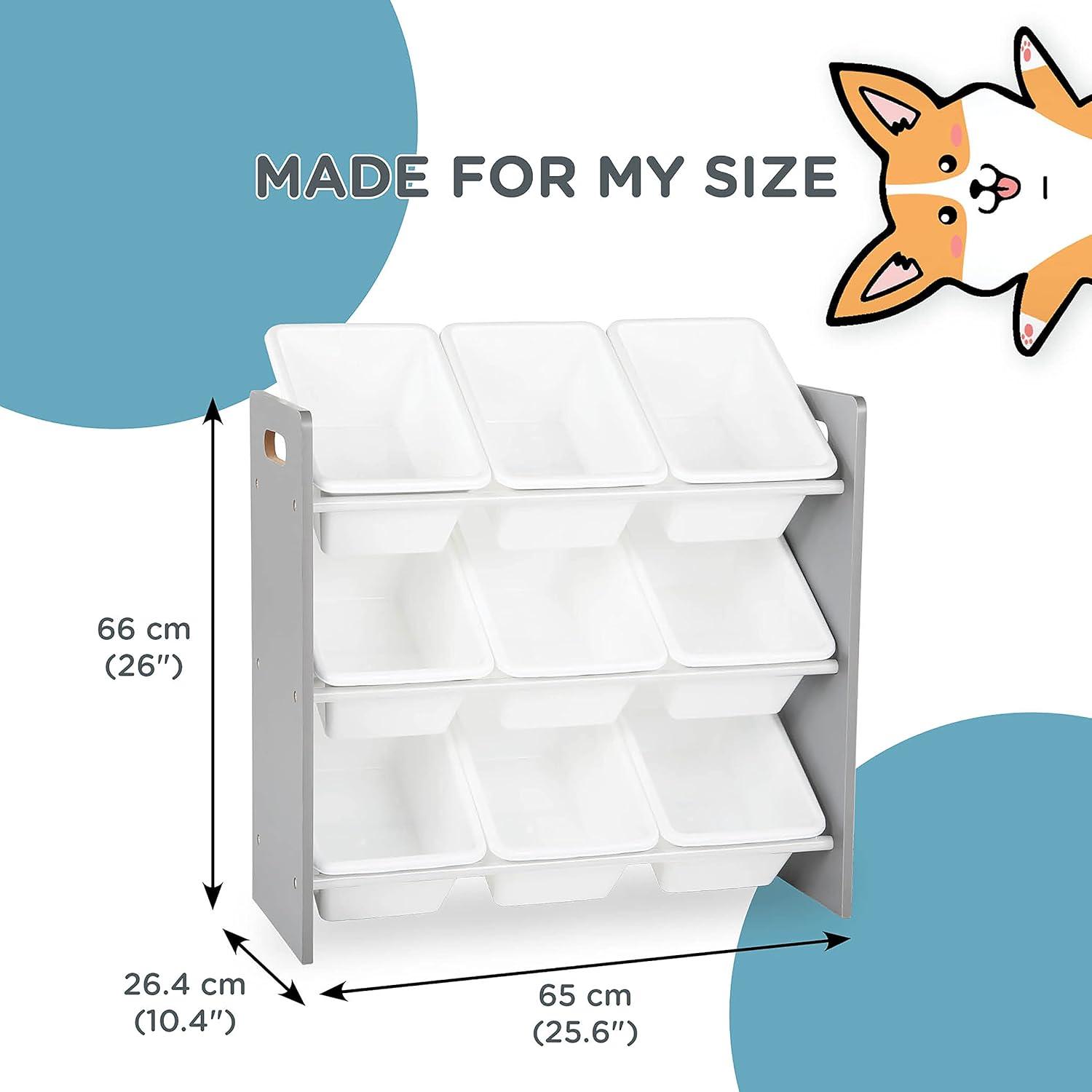 Humble Crew Inspire Toy Storage Organizer with 9 Plastic Storage Bins, Grey/White