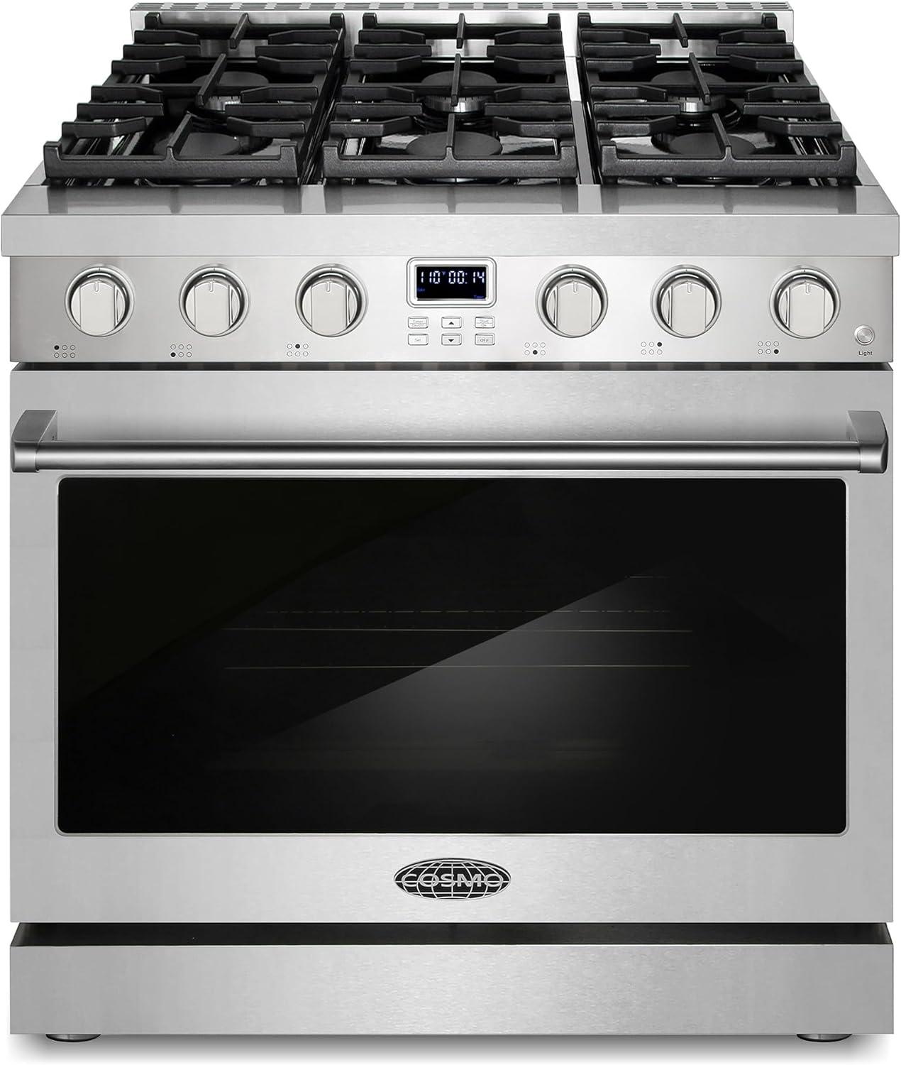 Cosmo Cosmo 36 in. Lumin Collection 6.0 cu. ft. Gas Range with 6 Sealed Gas Burners and Convection Oven in Stainless Steel COS-GRC366KB