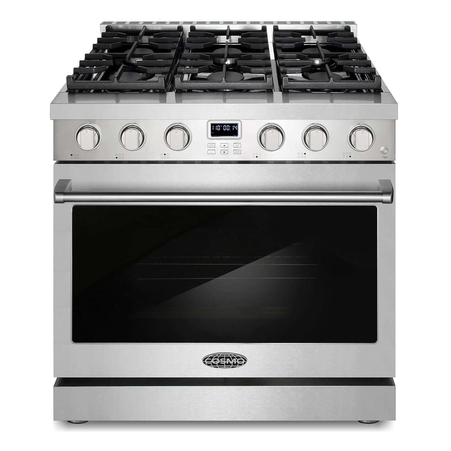 Cosmo Cosmo 36 in. Lumin Collection 6.0 cu. ft. Gas Range with 6 Sealed Gas Burners and Convection Oven in Stainless Steel COS-GRC366KB