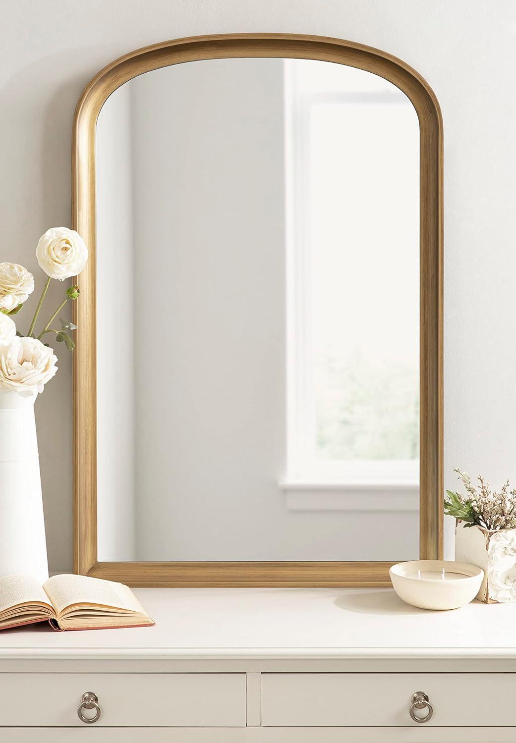 24"x36" Hatherleigh Basket Arch Wall Mirror Gold - Kate & Laurel All Things Decor: Durable Wooden Frame, No Assembly Required