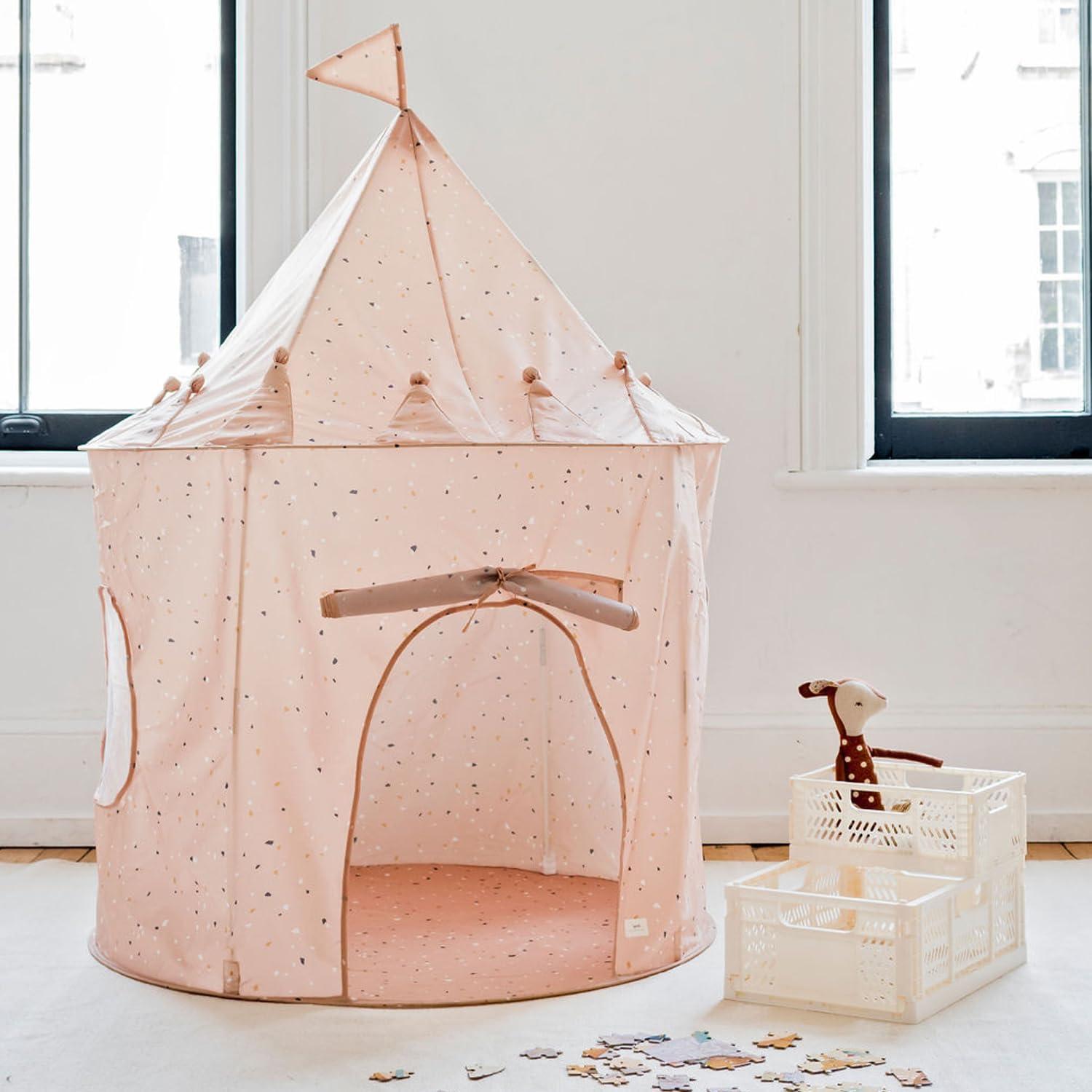 3 Sprouts Kids Play Tent Playhouse Castle with Recycled Fabric for Indoor and Outdoor Games in Terrazzo Clay