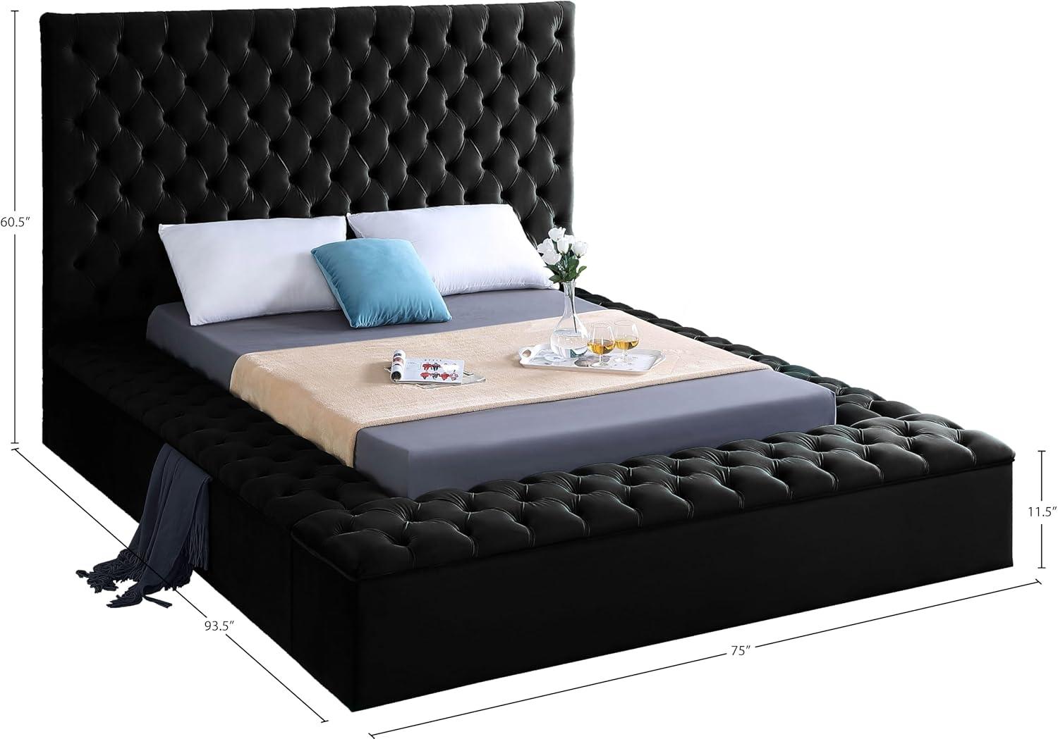 Meridian Furniture Bliss Solid Wood Tufted Velvet Full Bed in Black